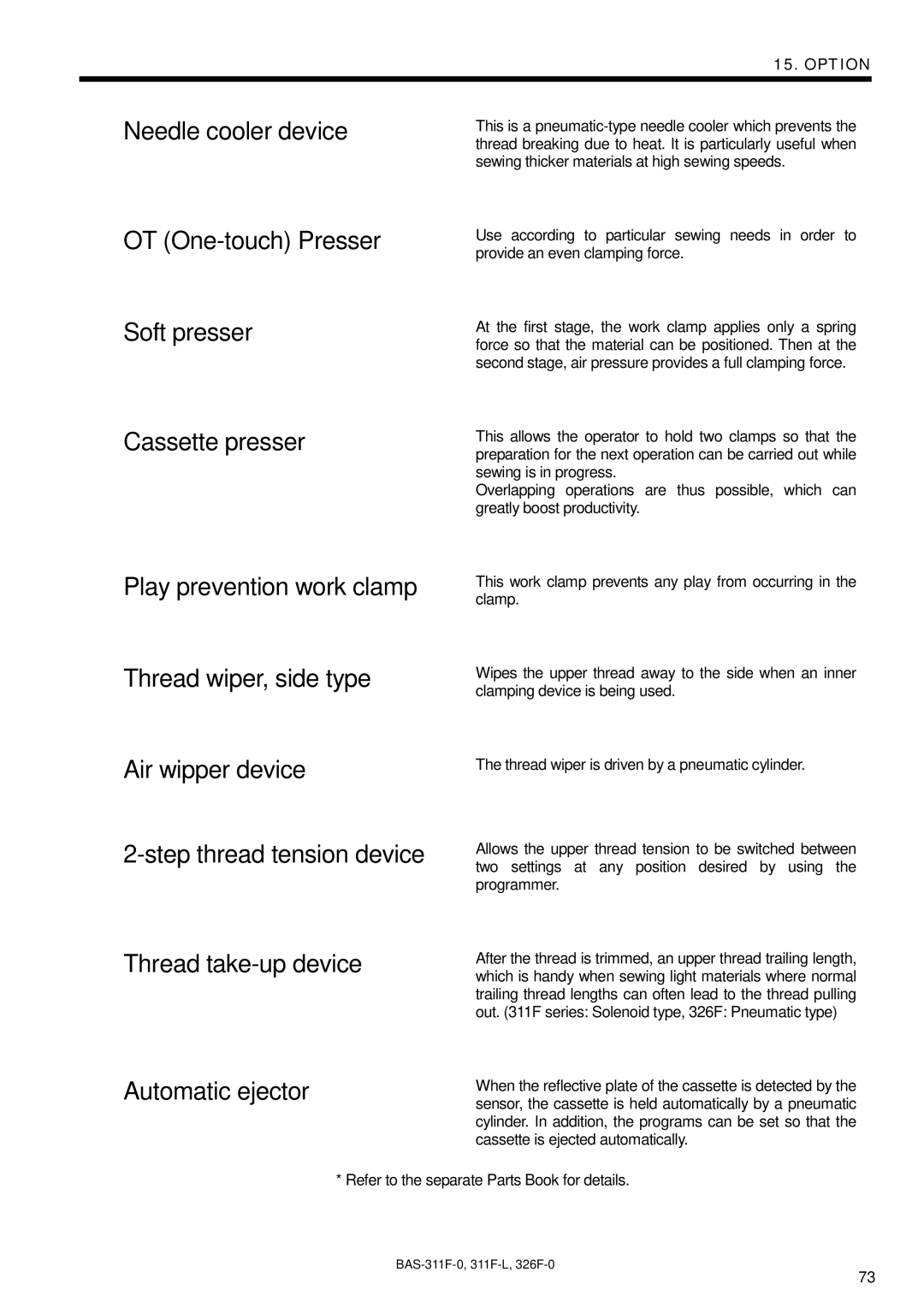 Brother BAS-311F-0, BAS-326F-0, BAS-311F-L instruction manual Play prevention work clamp 