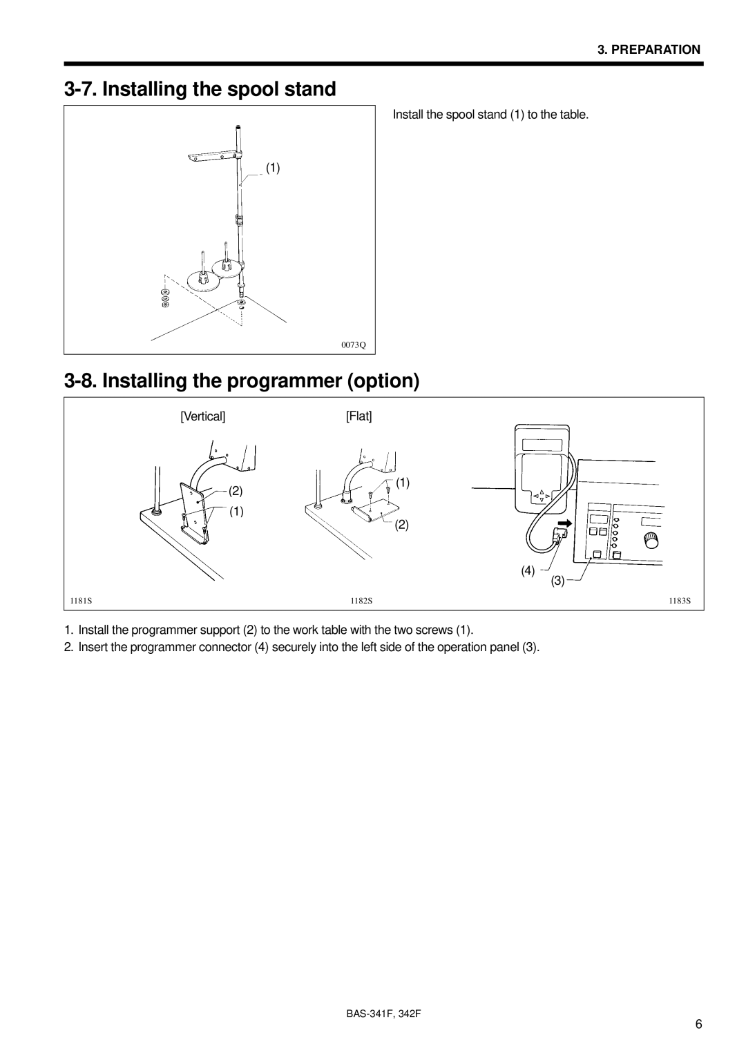 Brother BAS-342F, BAS-341F, 342Fi instruction manual Installing the spool stand, Installing the programmer option 