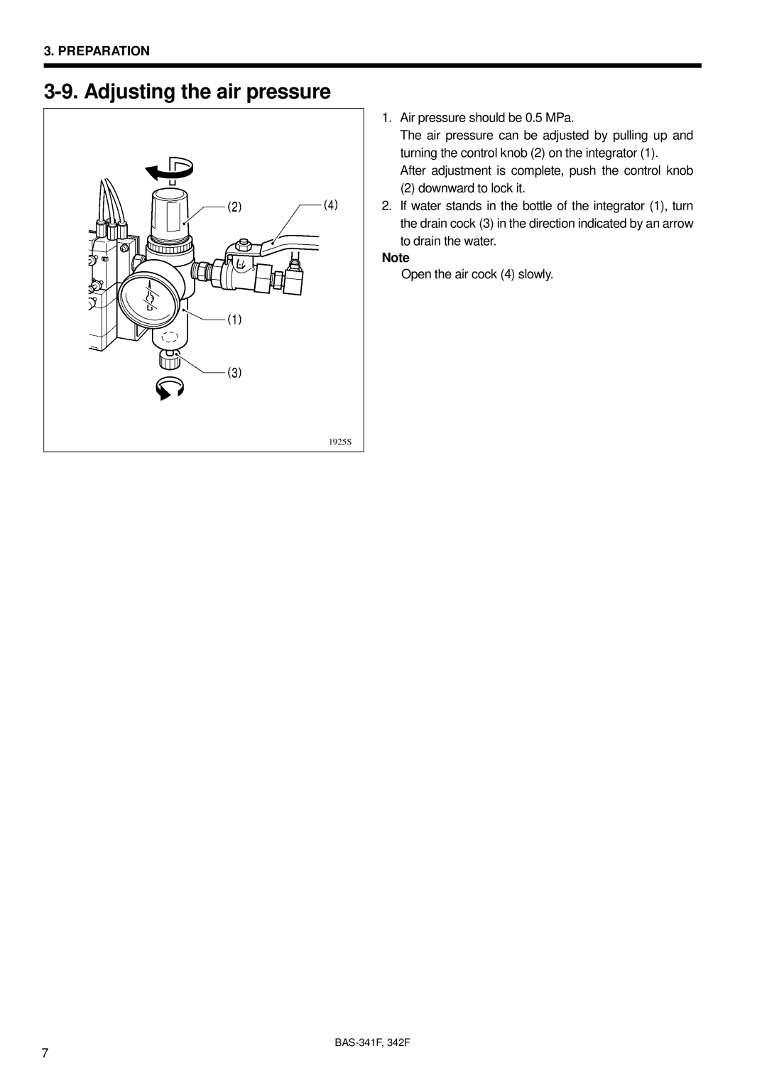 Brother 342Fi, BAS-341F, BAS-342F, PROGRAMMABLE ELECTRONIC PATTERN SEWER instruction manual Adjusting the air pressure 