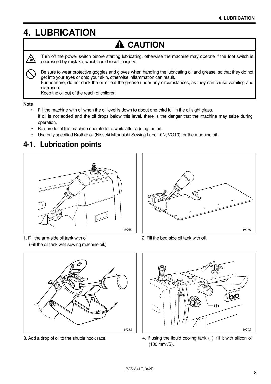 Brother PROGRAMMABLE ELECTRONIC PATTERN SEWER, BAS-341F, BAS-342F, 342Fi instruction manual Lubrication points 