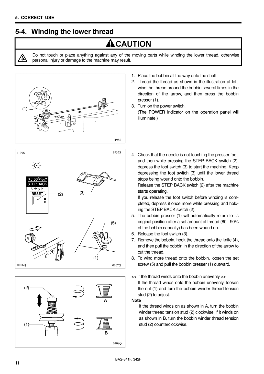 Brother 342Fi, BAS-341F, BAS-342F, PROGRAMMABLE ELECTRONIC PATTERN SEWER instruction manual Winding the lower thread 