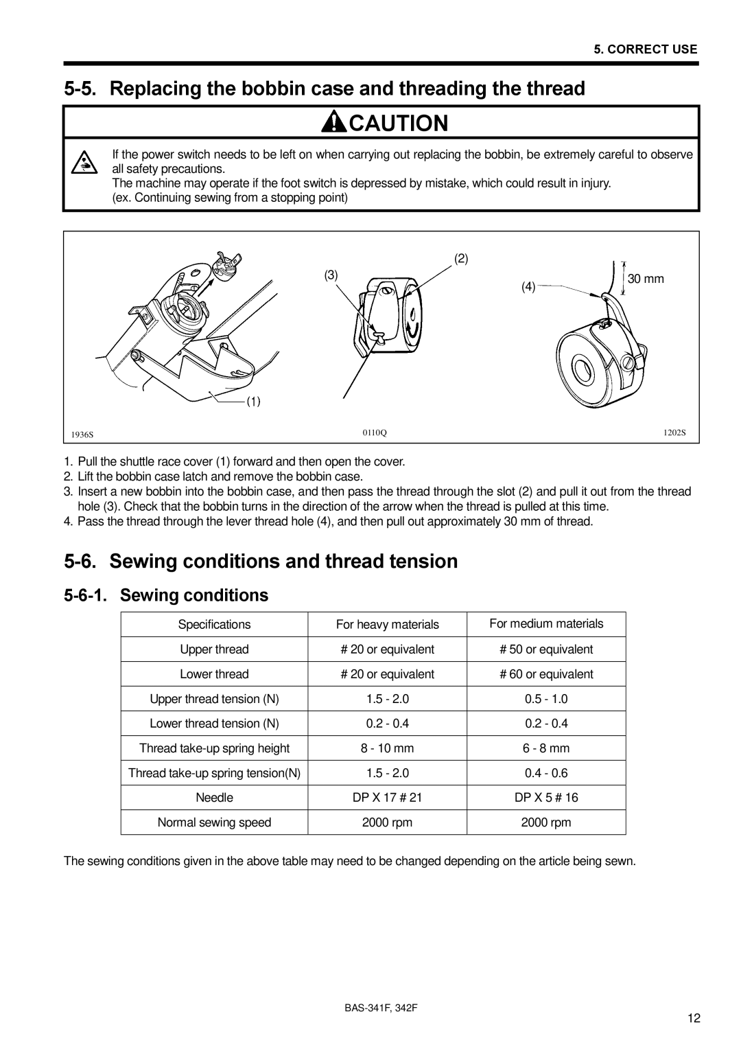 Brother PROGRAMMABLE ELECTRONIC PATTERN SEWER, BAS-341F, BAS-342F, 342Fi Replacing the bobbin case and threading the thread 