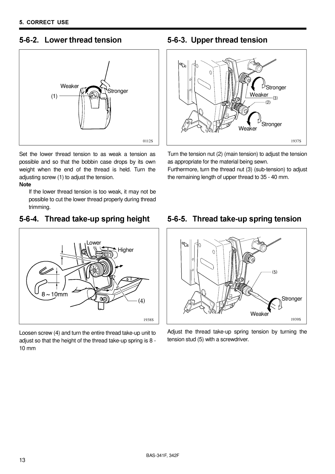 Brother BAS-341F, BAS-342F, 342Fi, PROGRAMMABLE ELECTRONIC PATTERN SEWER Lower thread tension Upper thread tension 