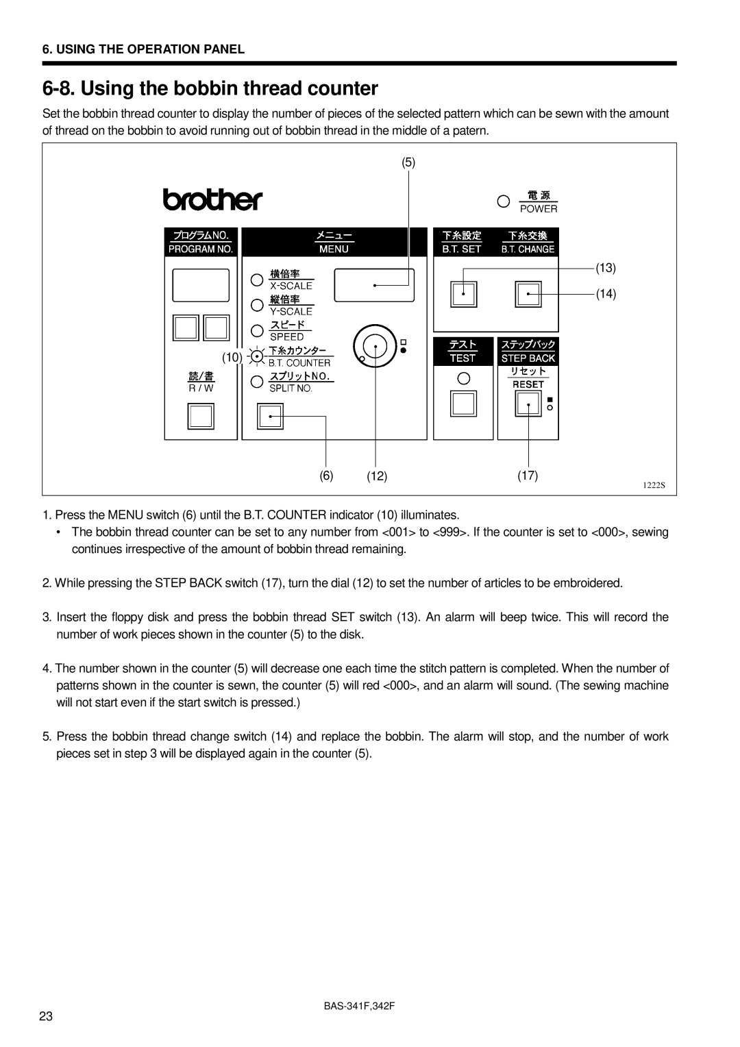 Brother 342Fi, BAS-341F, BAS-342F, PROGRAMMABLE ELECTRONIC PATTERN SEWER instruction manual Using the bobbin thread counter 