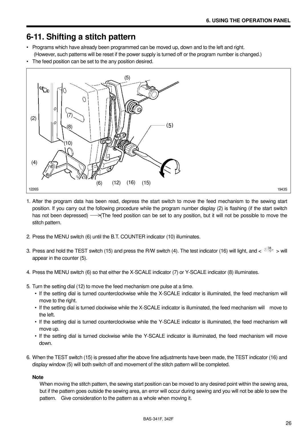 Brother BAS-342F, BAS-341F, 342Fi, PROGRAMMABLE ELECTRONIC PATTERN SEWER instruction manual Shifting a stitch pattern 