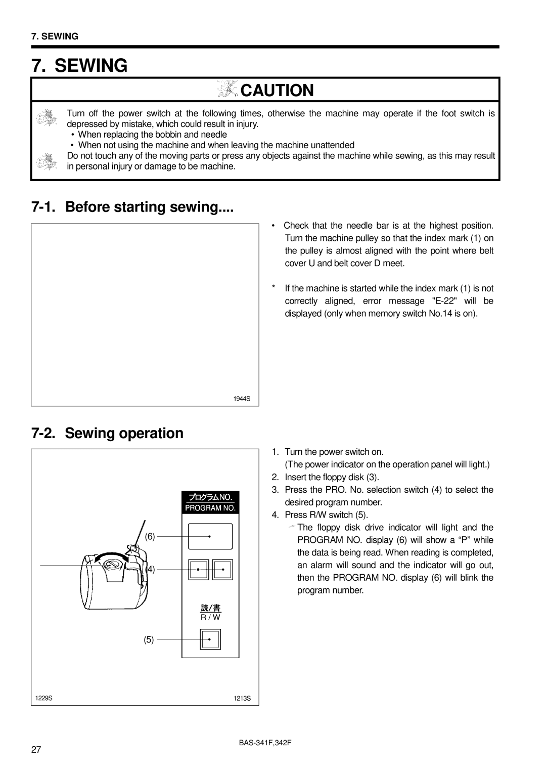 Brother 342Fi, BAS-341F, BAS-342F, PROGRAMMABLE ELECTRONIC PATTERN SEWER Before starting sewing, Sewing operation 