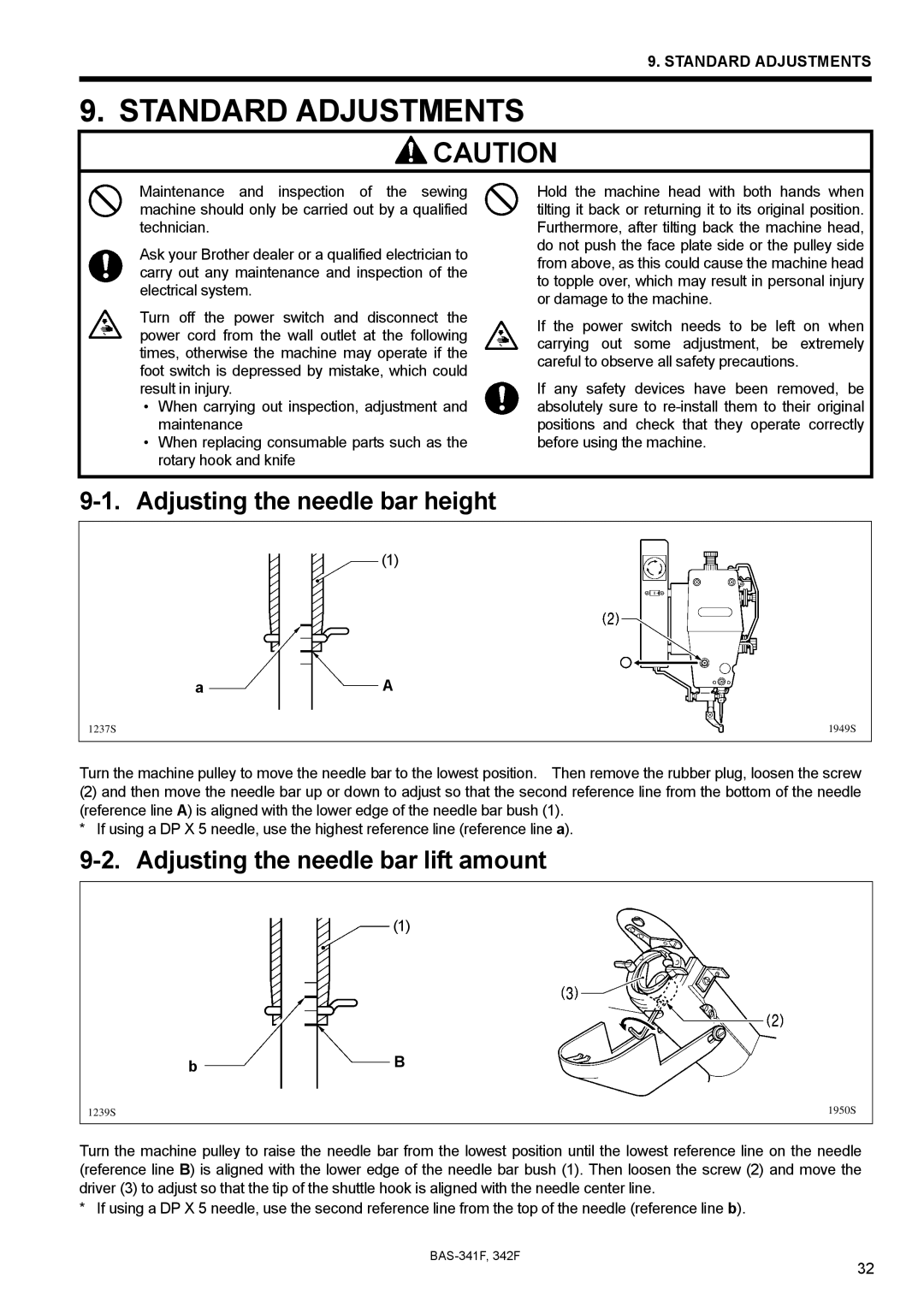 Brother PROGRAMMABLE ELECTRONIC PATTERN SEWER, 342Fi Adjusting the needle bar height, Adjusting the needle bar lift amount 