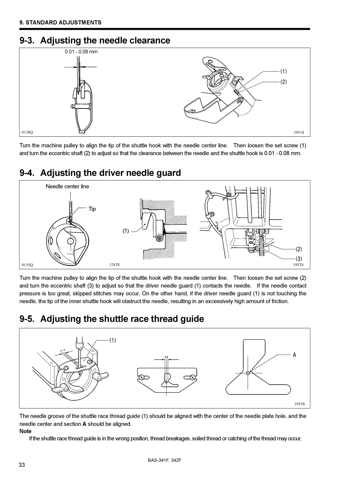 Brother BAS-341F, BAS-342F, 342Fi instruction manual Adjusting the needle clearance, Adjusting the driver needle guard 