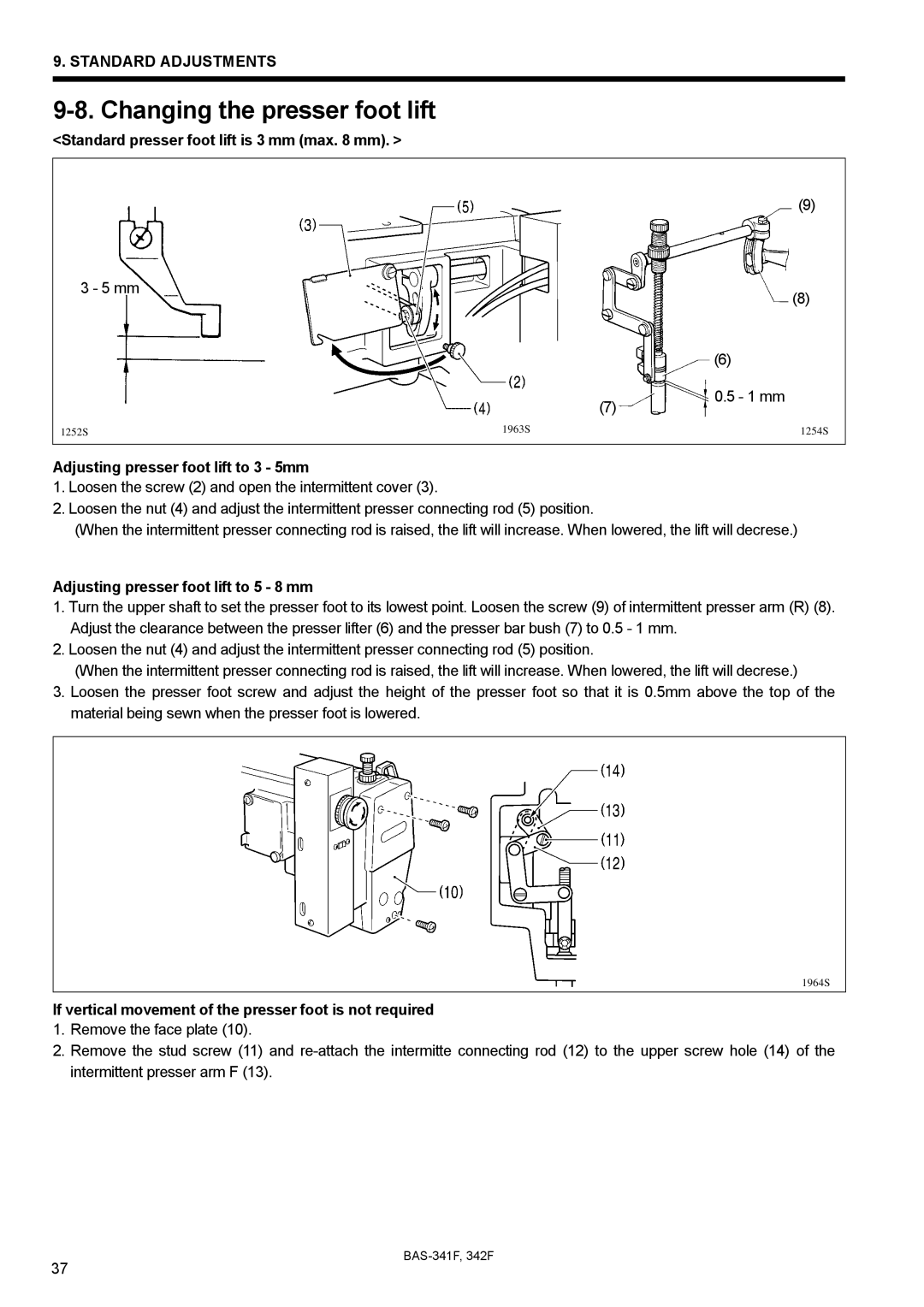 Brother BAS-341F, BAS-342F, 342Fi Changing the presser foot lift, Standard presser foot lift is 3 mm max mm 