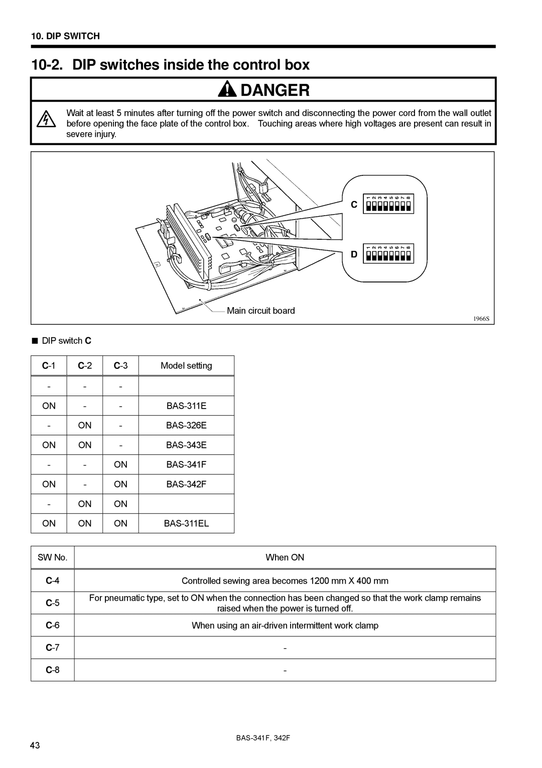 Brother 342Fi, BAS-341F, BAS-342F, PROGRAMMABLE ELECTRONIC PATTERN SEWER DIP switches inside the control box 