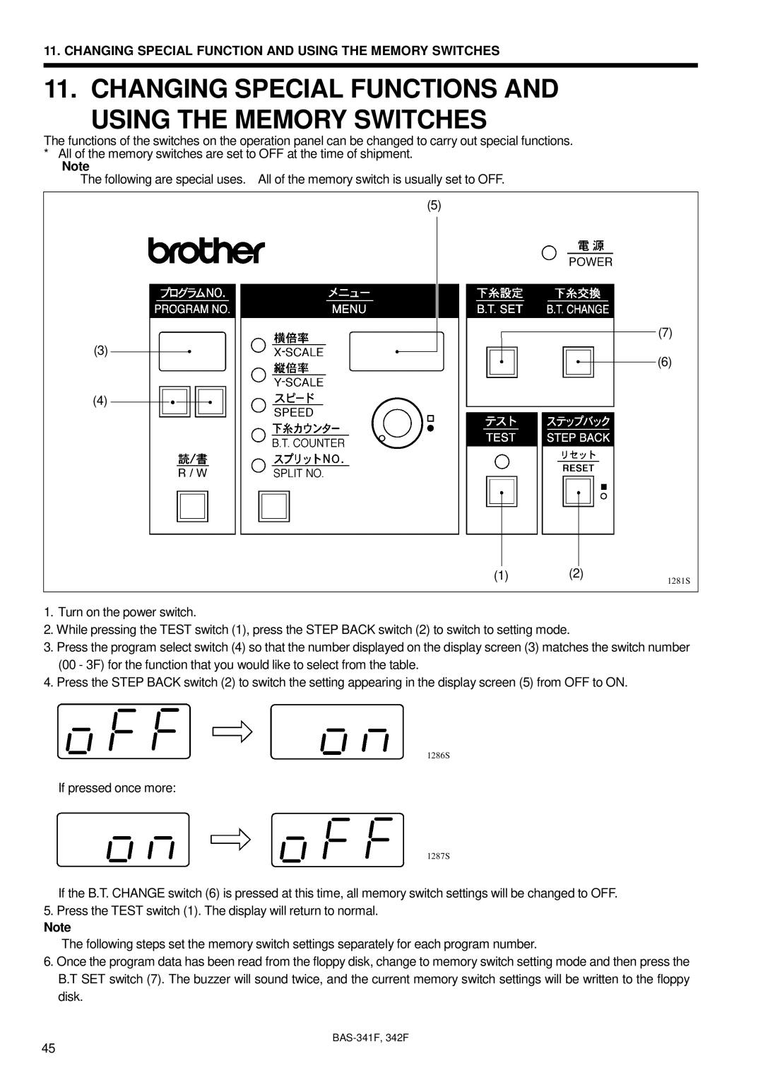 Brother BAS-341F, BAS-342F, 342Fi instruction manual Changing Special Functions and Using the Memory Switches 