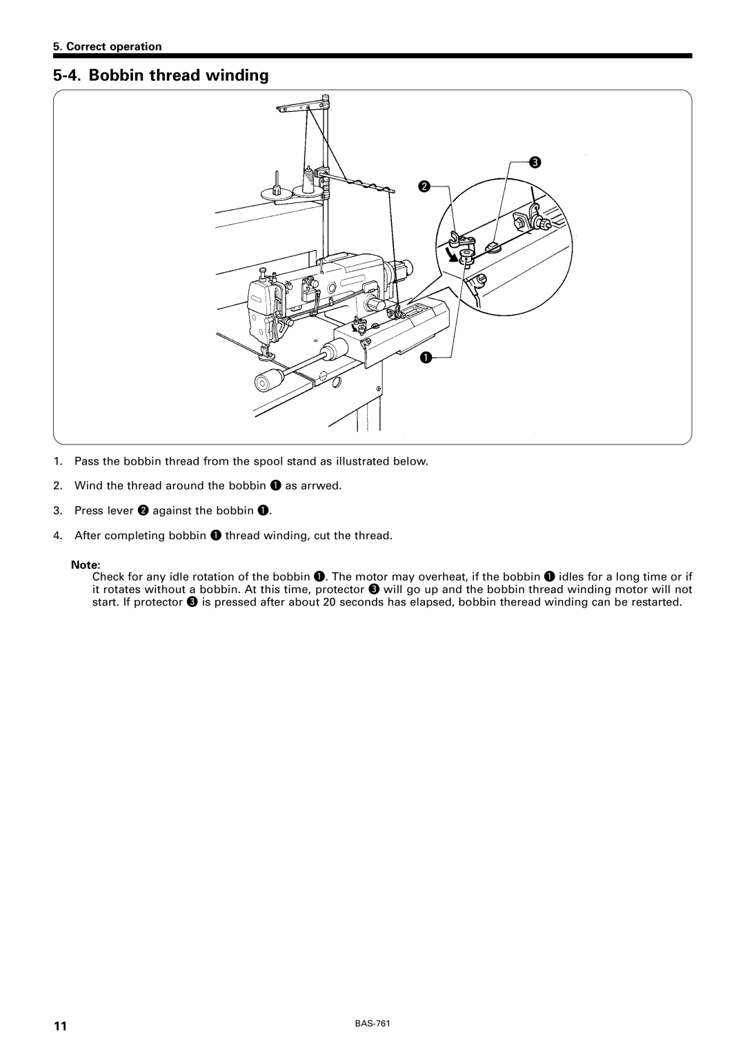 Brother BAS-761 instruction manual Bobbin thread winding 