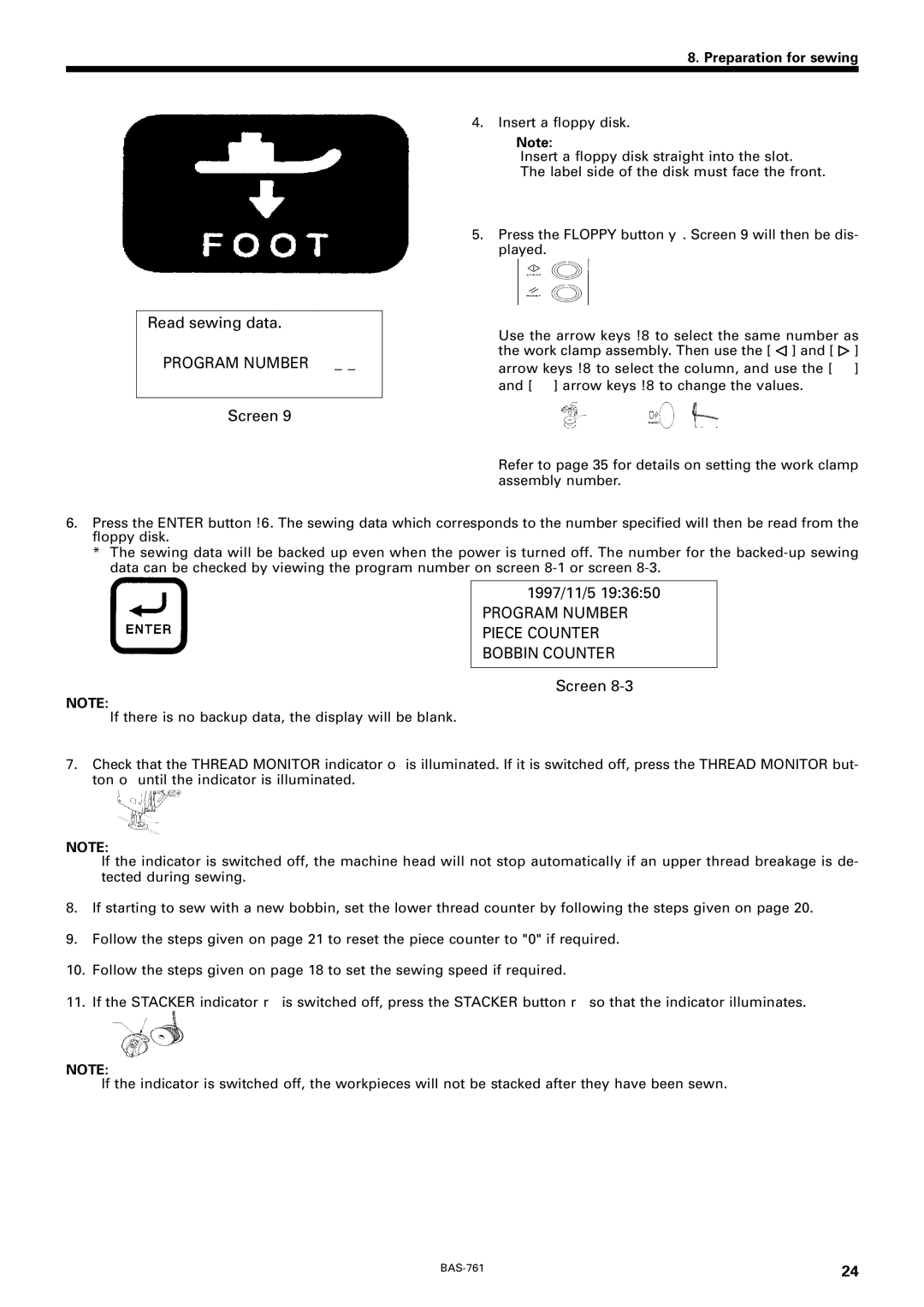 Brother BAS-761 instruction manual Read sewing data 