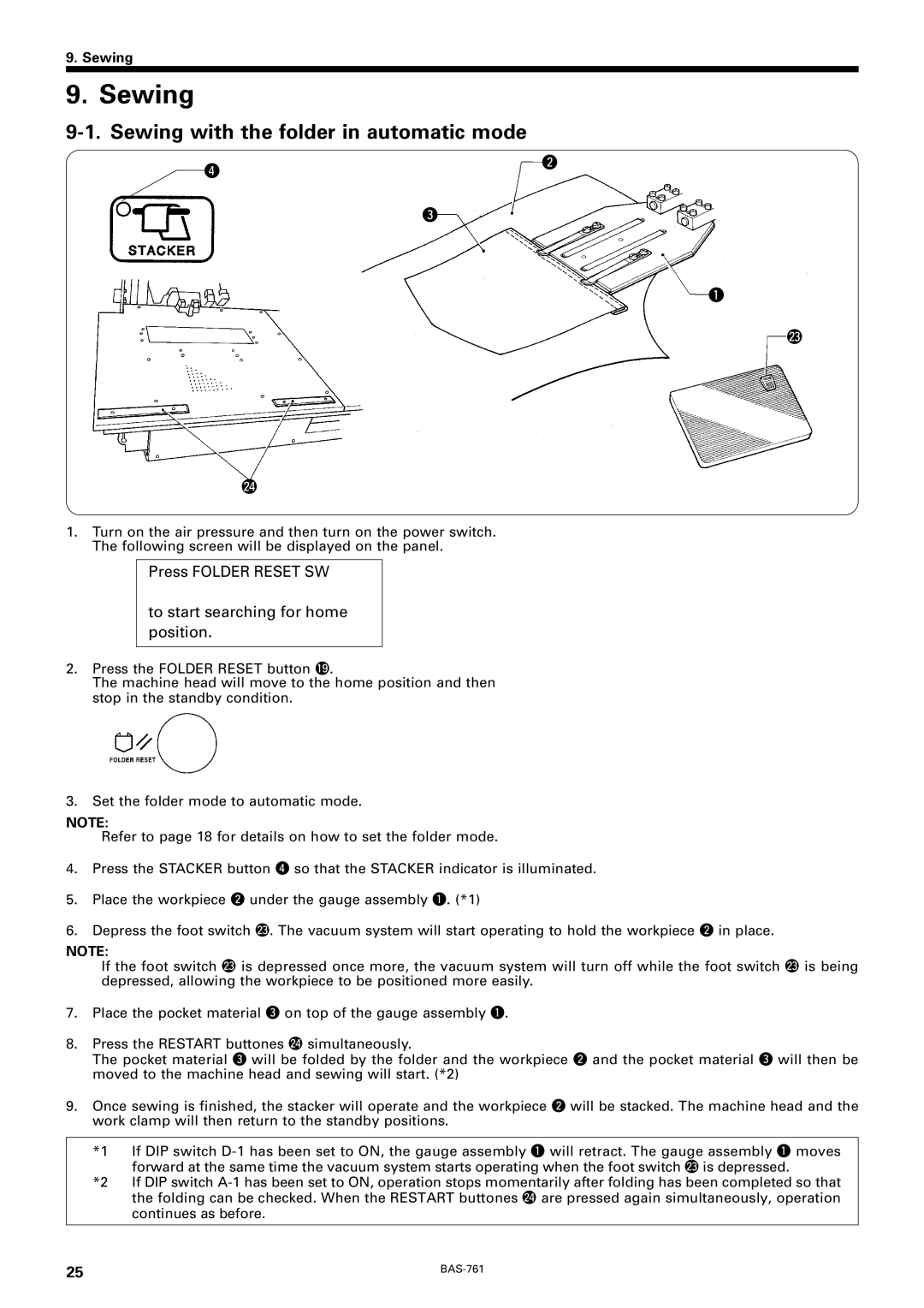 Brother BAS-761 instruction manual Sewing with the folder in automatic mode 