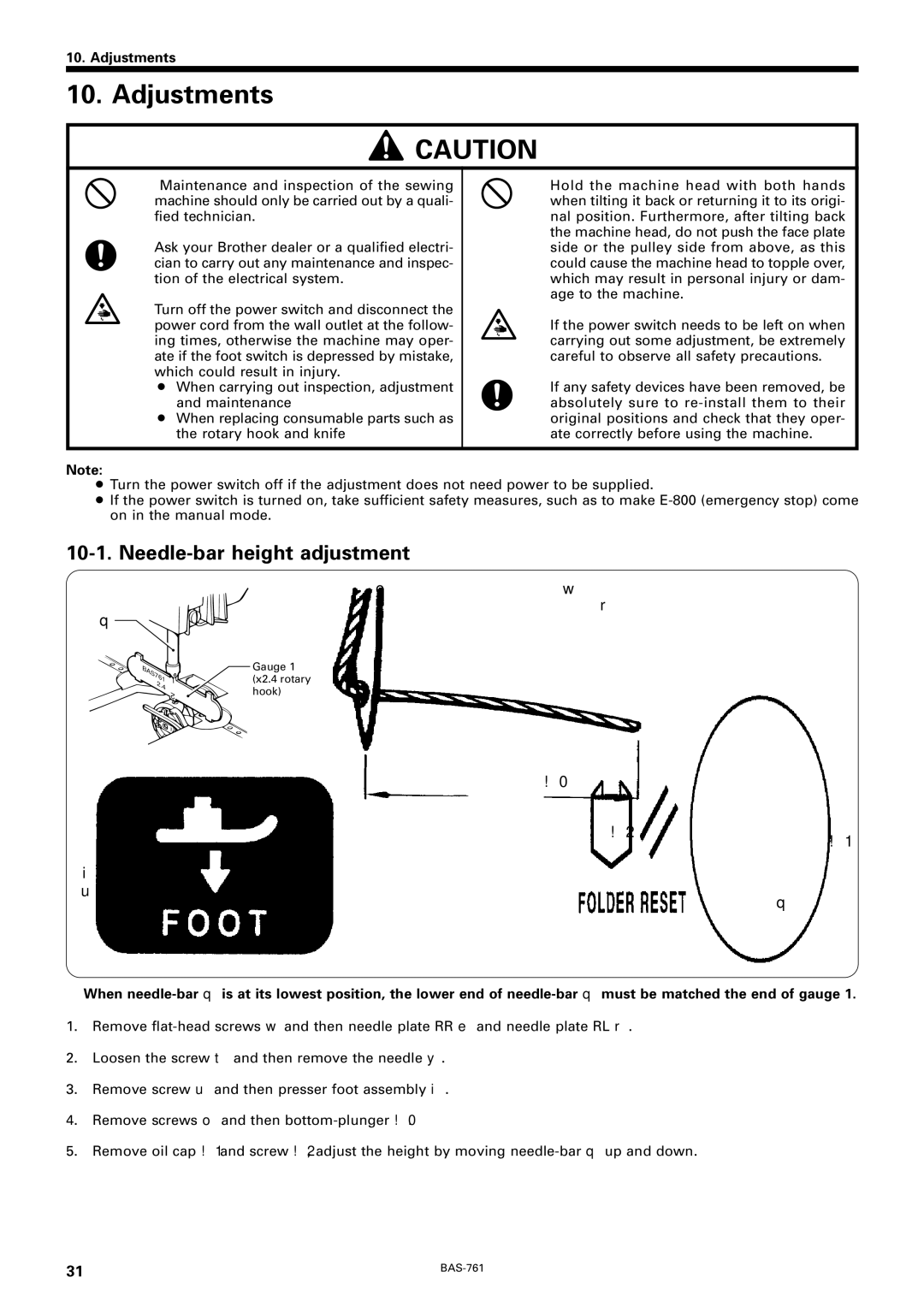 Brother BAS-761 instruction manual Adjustments, Needle-bar height adjustment 