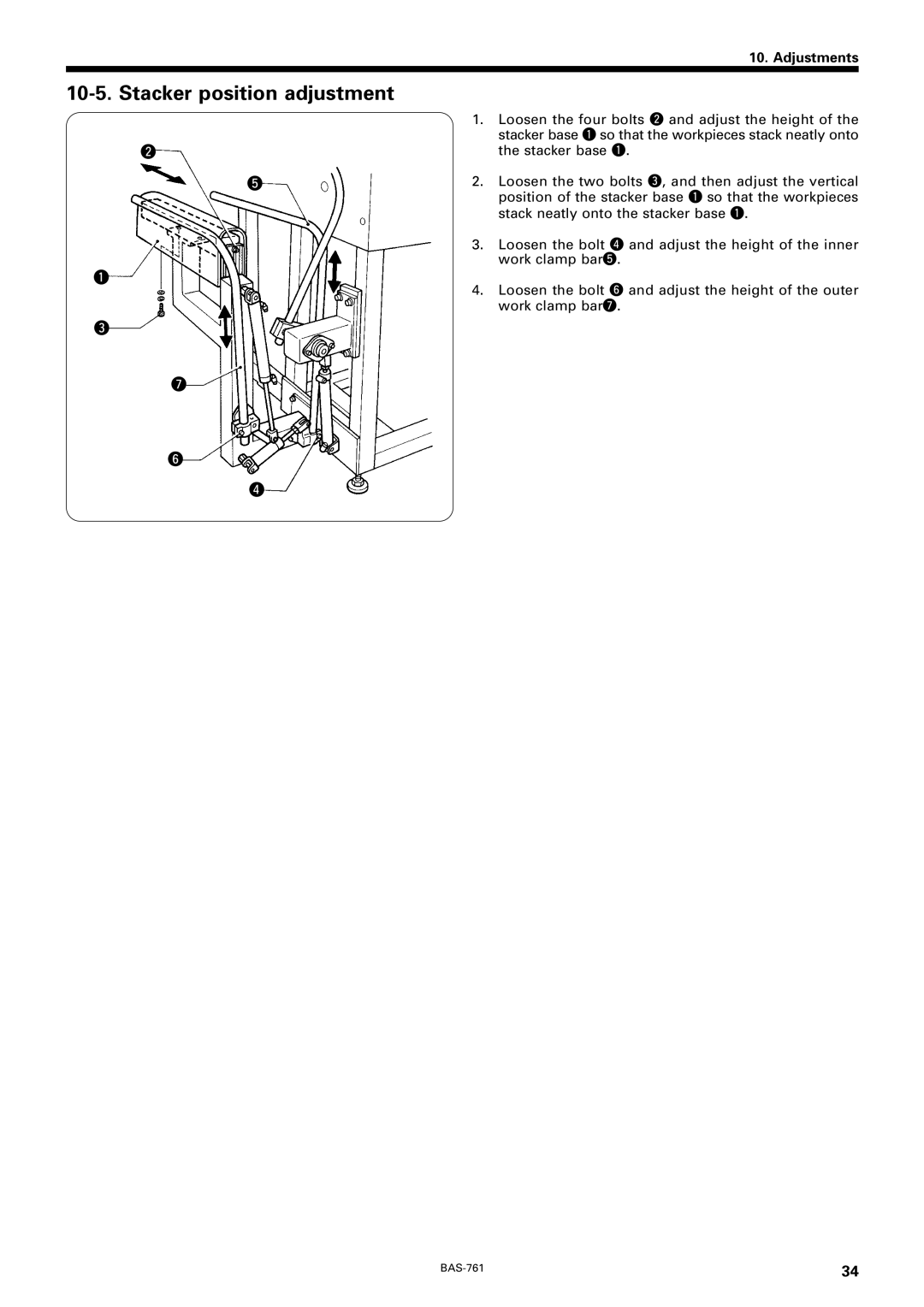 Brother BAS-761 instruction manual Stacker position adjustment 