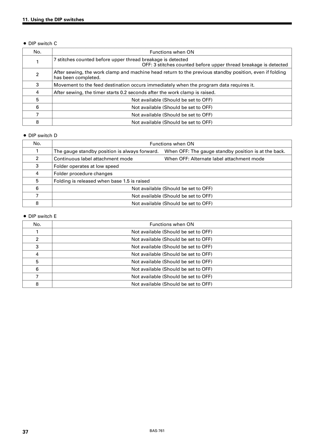 Brother BAS-761 instruction manual Using the DIP switches 