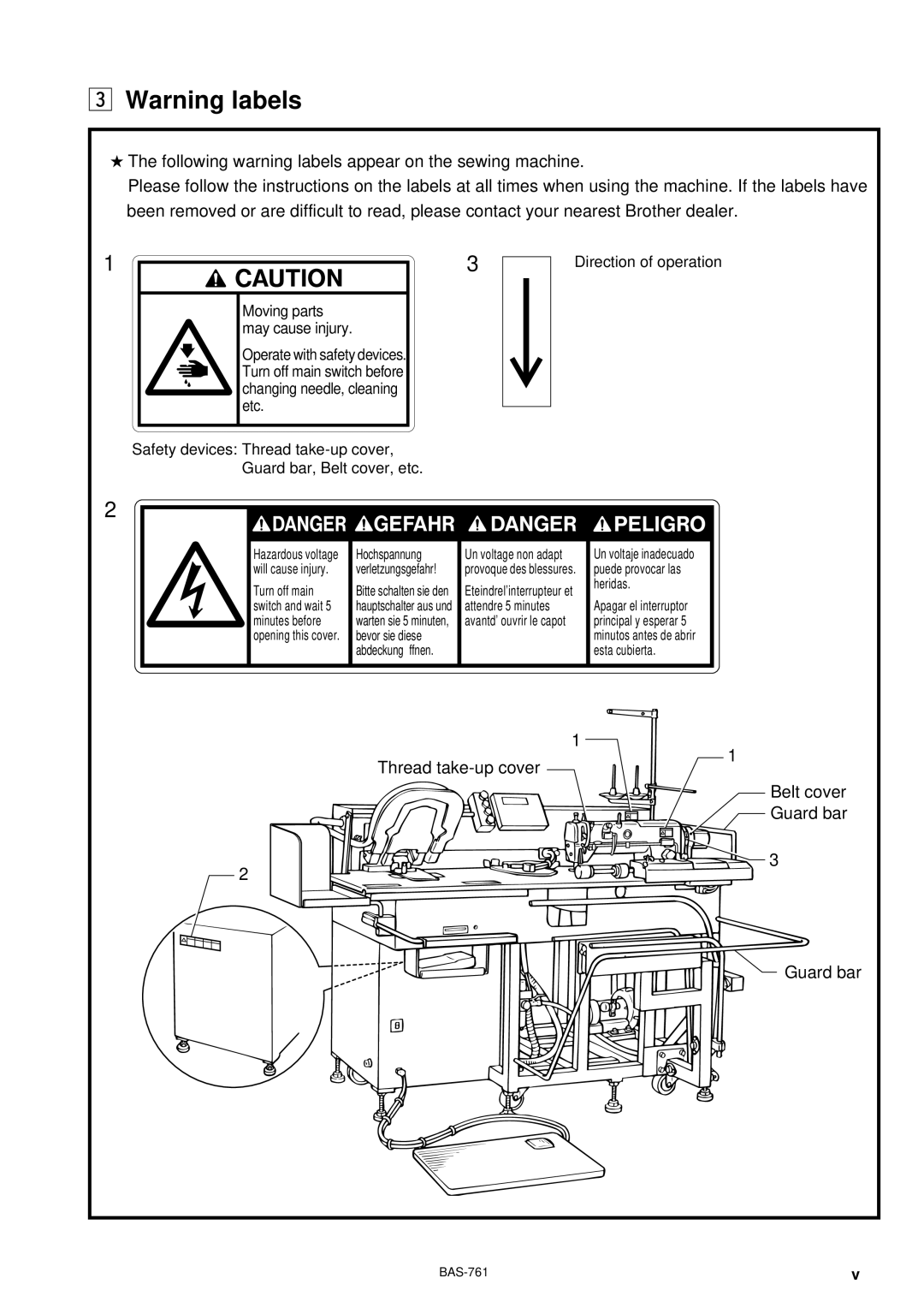 Brother BAS-761 instruction manual Thread take-up cover Belt cover Guard bar 