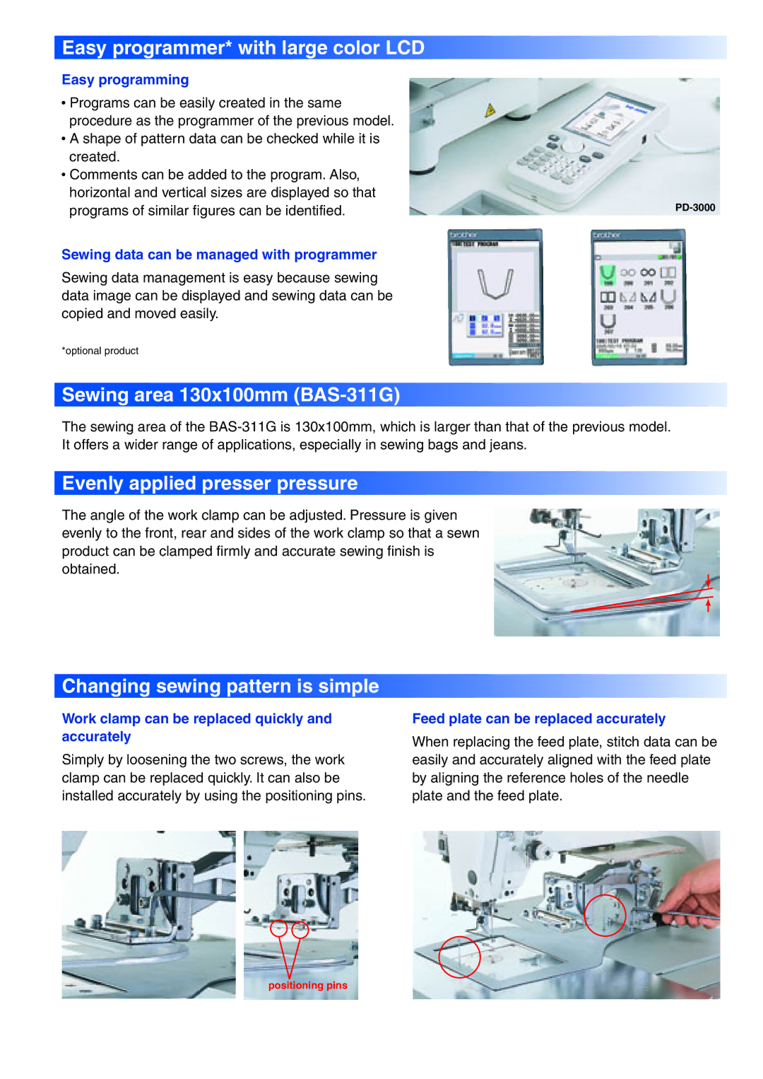 Brother BAS326G Easy programmer* with large color LCD, Sewing area 130x100mm BAS-311G, Evenly applied presser pressure 