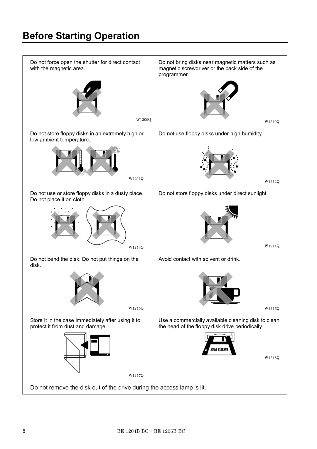 Brother BE-1204B-BC, BE-1206B-BC, BE-1204C-BC instruction manual Before Starting Operation 