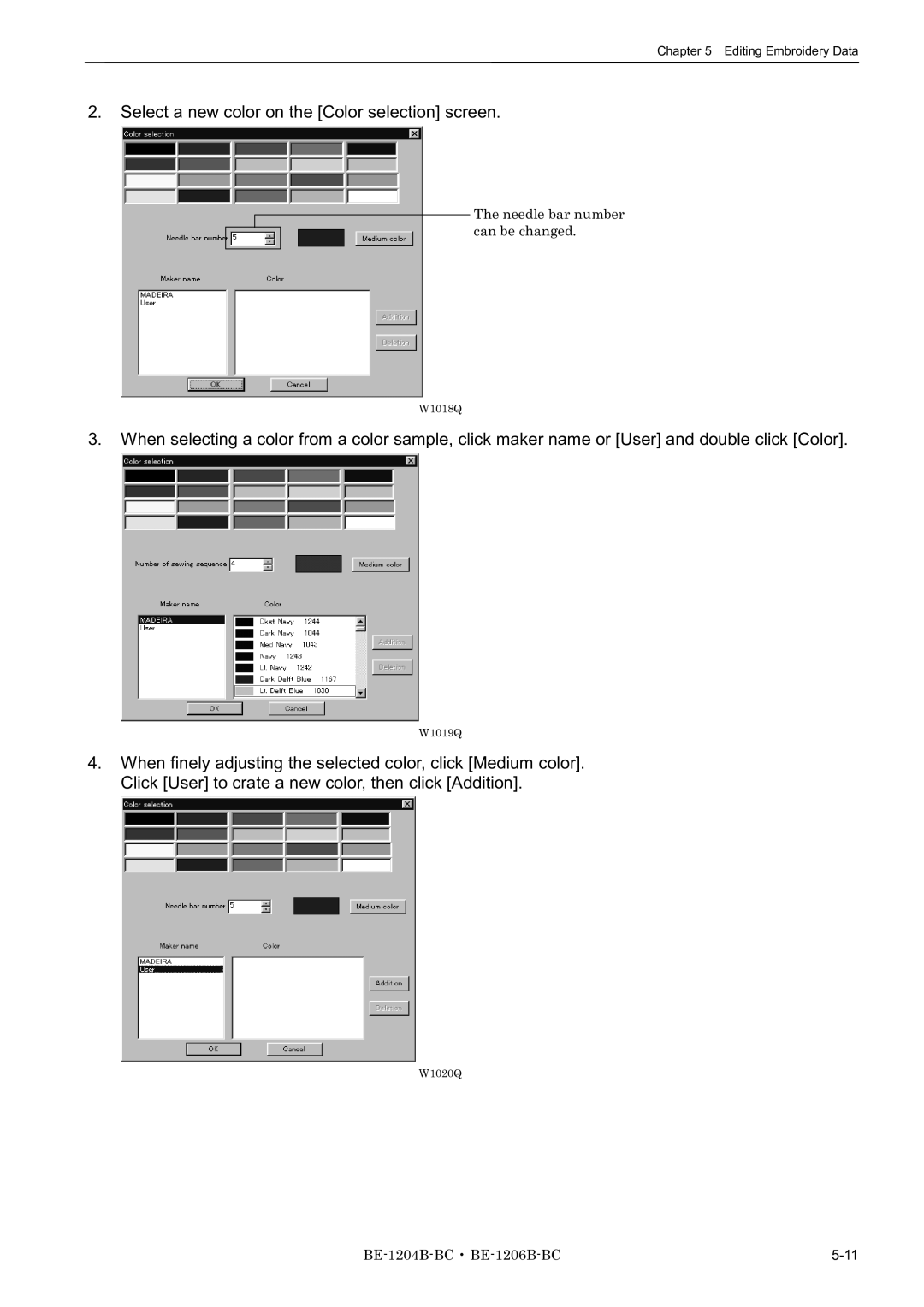 Brother BE-1204B-BC, BE-1206B-BC, BE-1204C-BC instruction manual Select a new color on the Color selection screen 