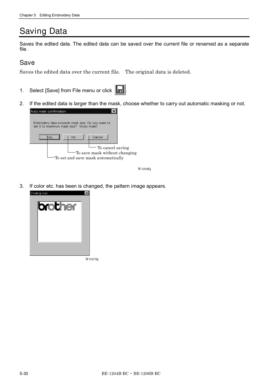 Brother BE-1204C-BC, BE-1206B-BC, BE-1204B-BC instruction manual Saving Data, Save 