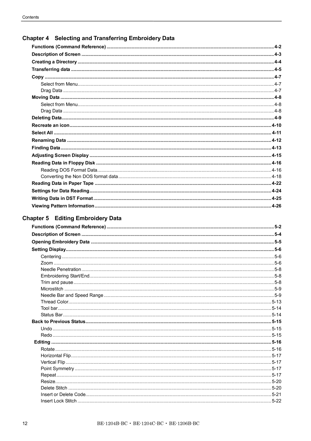 Brother BE-1204C-BC, BE-1206B-BC, BE-1204B-BC instruction manual Functions Command Reference 