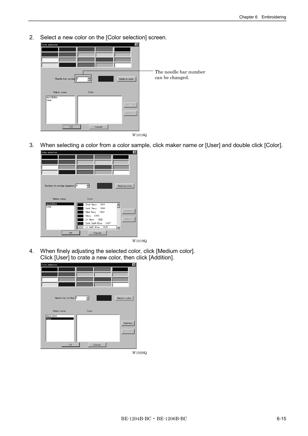 Brother BE-1206B-BC, BE-1204B-BC, BE-1204C-BC instruction manual Select a new color on the Color selection screen 