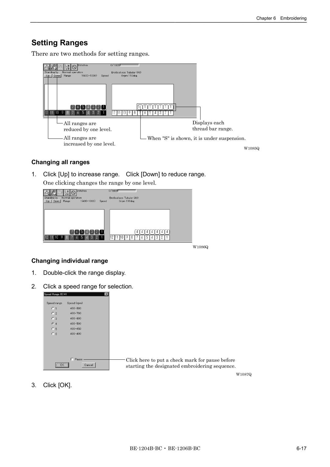 Brother BE-1204C-BC, BE-1206B-BC, BE-1204B-BC Setting Ranges, There are two methods for setting ranges, Changing all ranges 