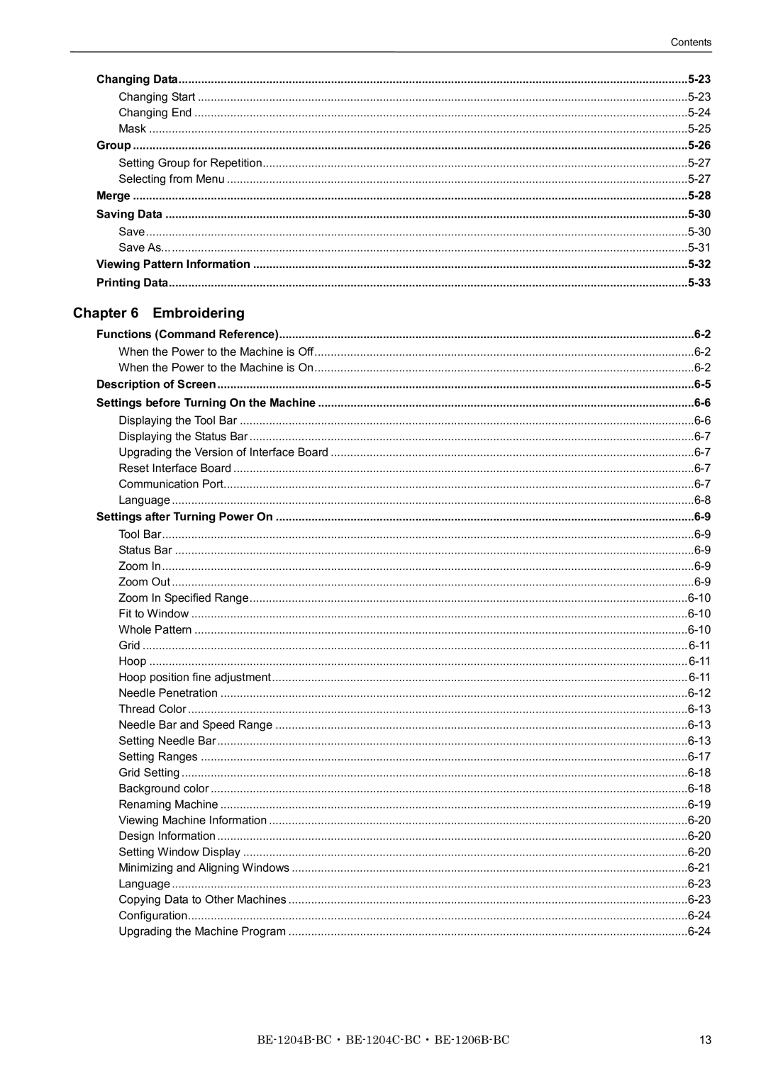 Brother BE-1206B-BC, BE-1204B-BC, BE-1204C-BC instruction manual Changing Data 