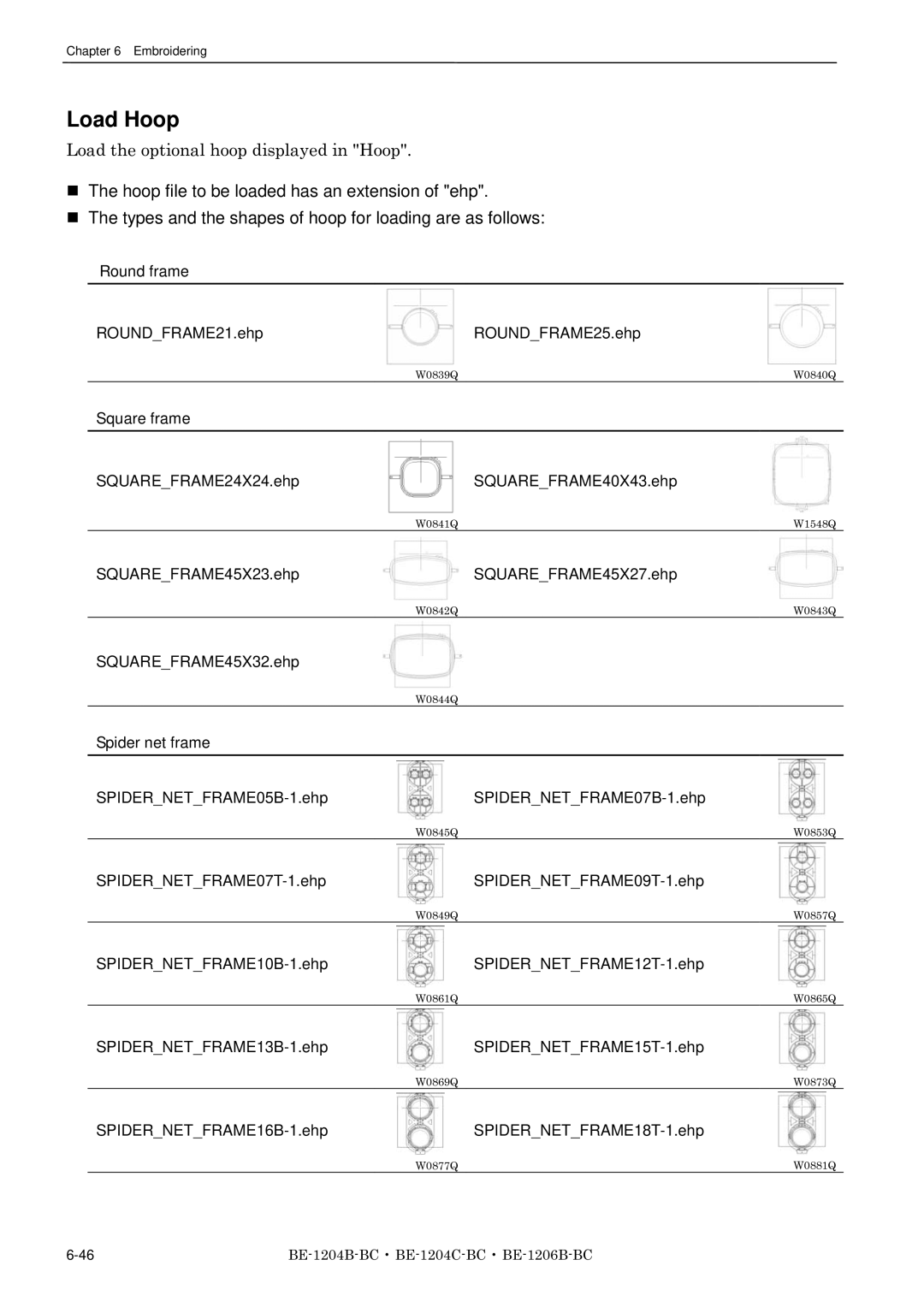 Brother BE-1204B-BC, BE-1206B-BC, BE-1204C-BC instruction manual Load Hoop, Load the optional hoop displayed in Hoop 