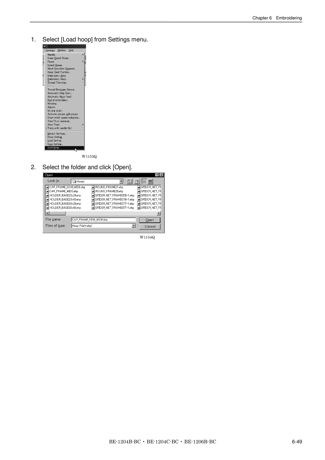 Brother BE-1204B-BC, BE-1206B-BC, BE-1204C-BC instruction manual Select Load hoop from Settings menu 