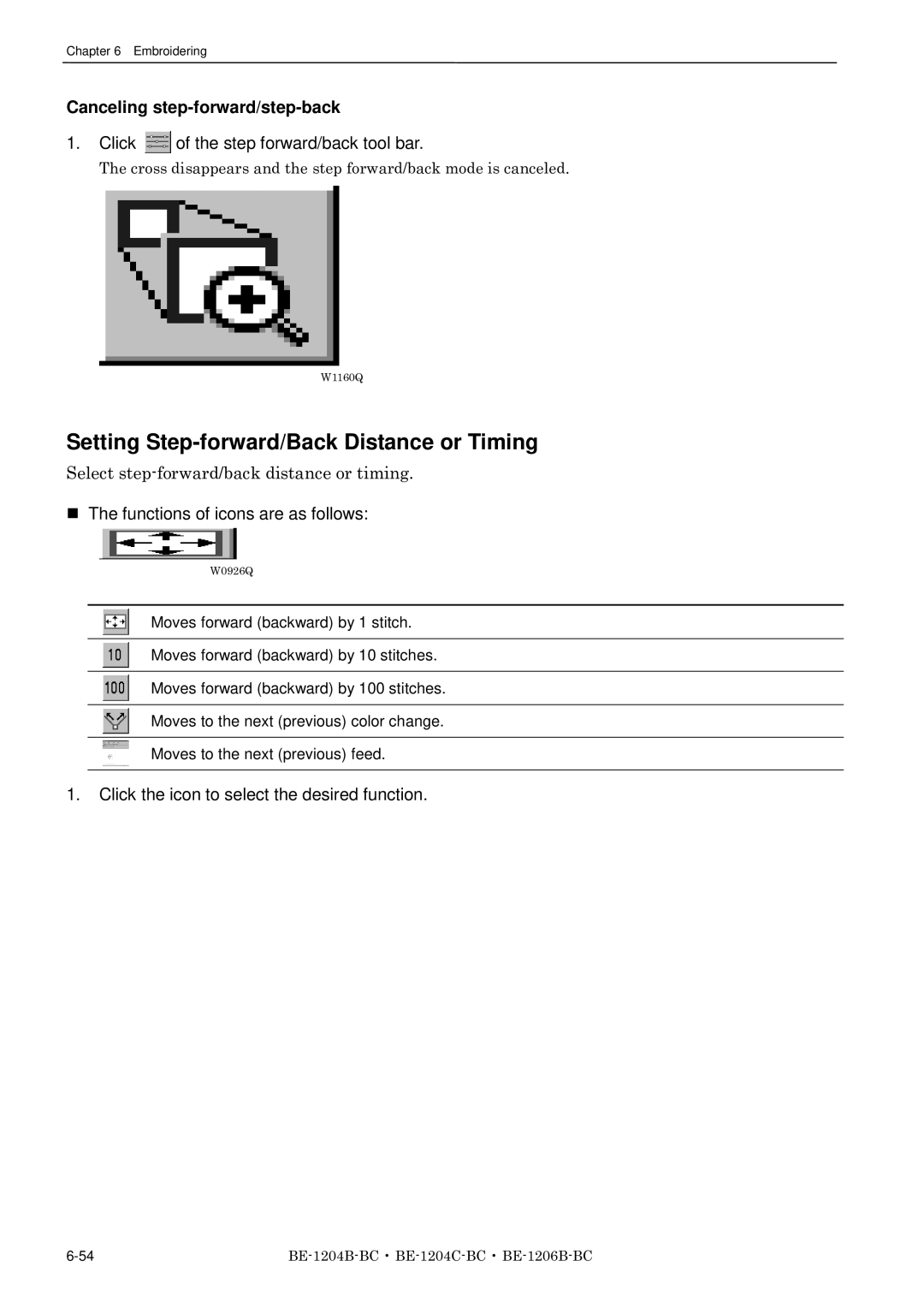 Brother BE-1206B-BC, BE-1204B-BC, BE-1204C-BC Canceling step-forward/step-back, Select step-forward/back distance or timing 