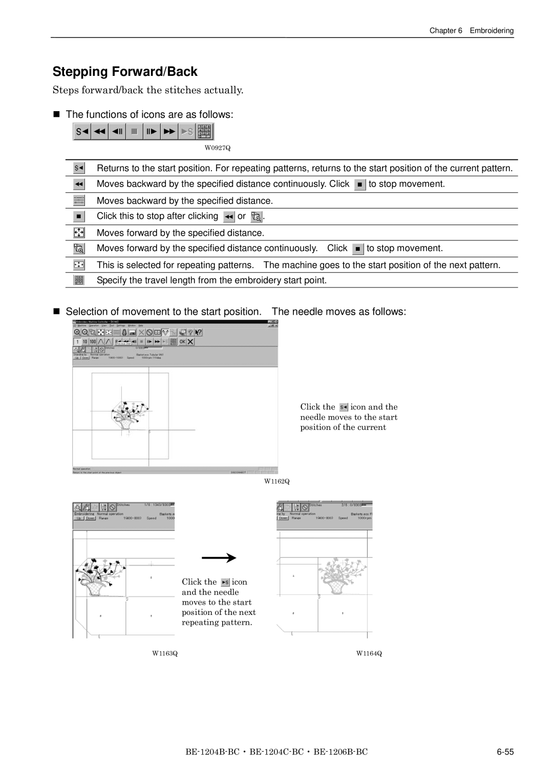 Brother BE-1204B-BC, BE-1206B-BC, BE-1204C-BC Stepping Forward/Back, Steps forward/back the stitches actually 
