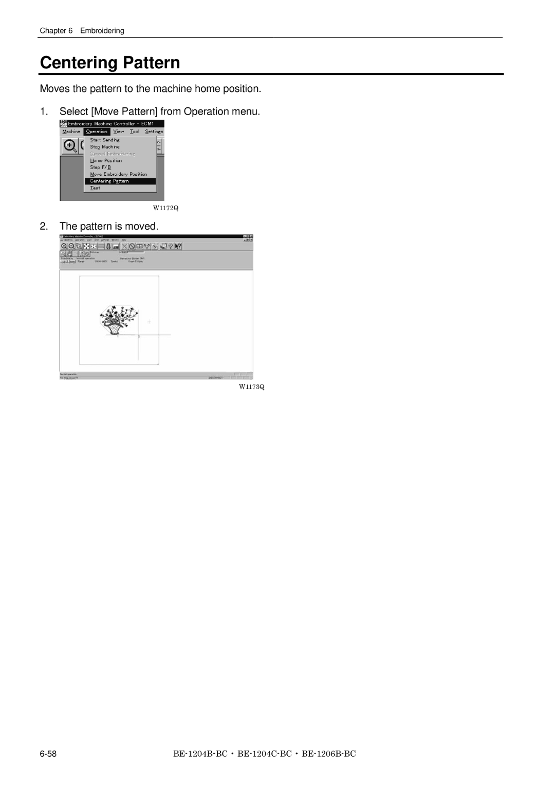 Brother BE-1204B-BC, BE-1206B-BC, BE-1204C-BC instruction manual Centering Pattern 