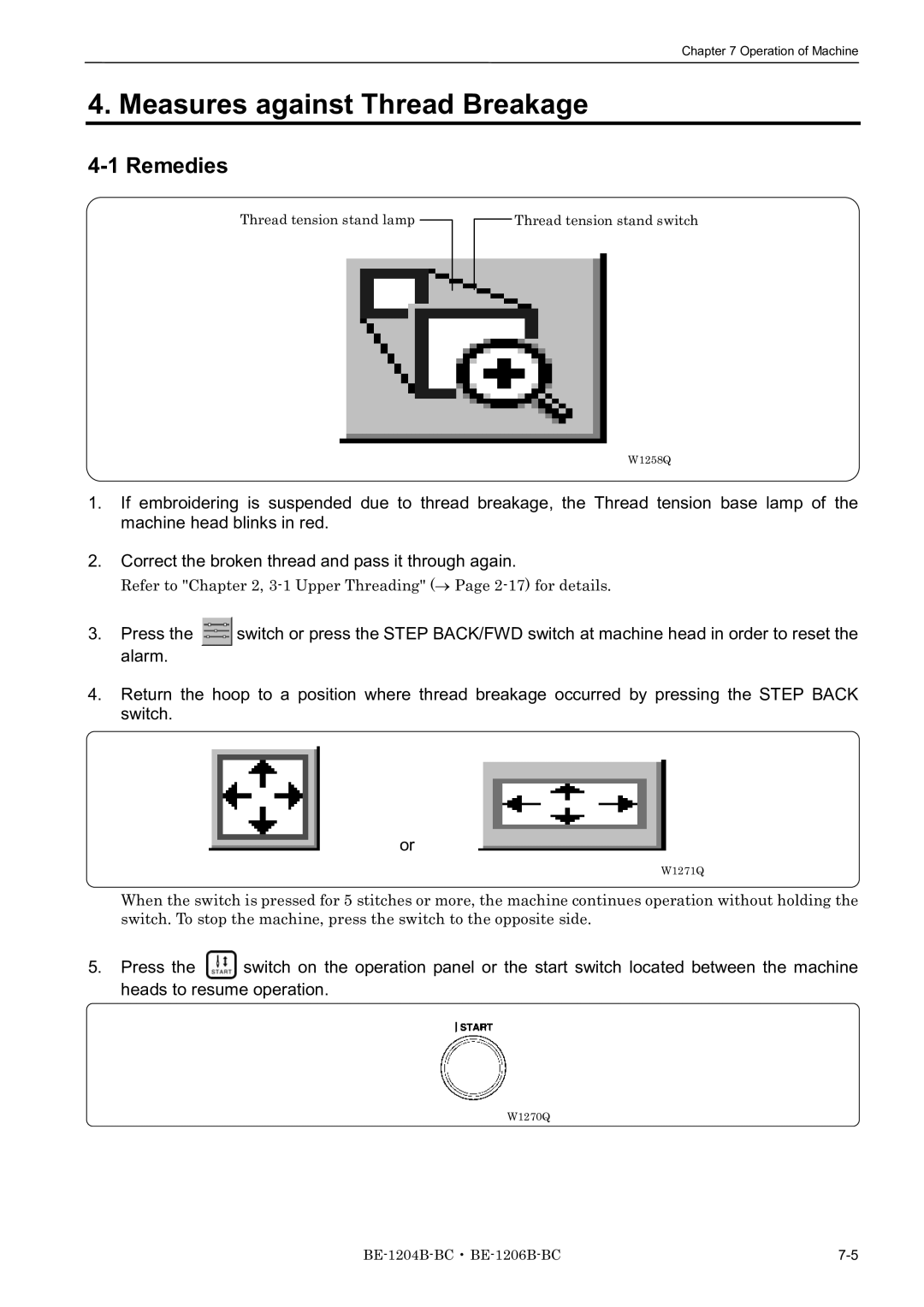 Brother BE-1204B-BC, BE-1206B-BC, BE-1204C-BC instruction manual Measures against Thread Breakage, Remedies 