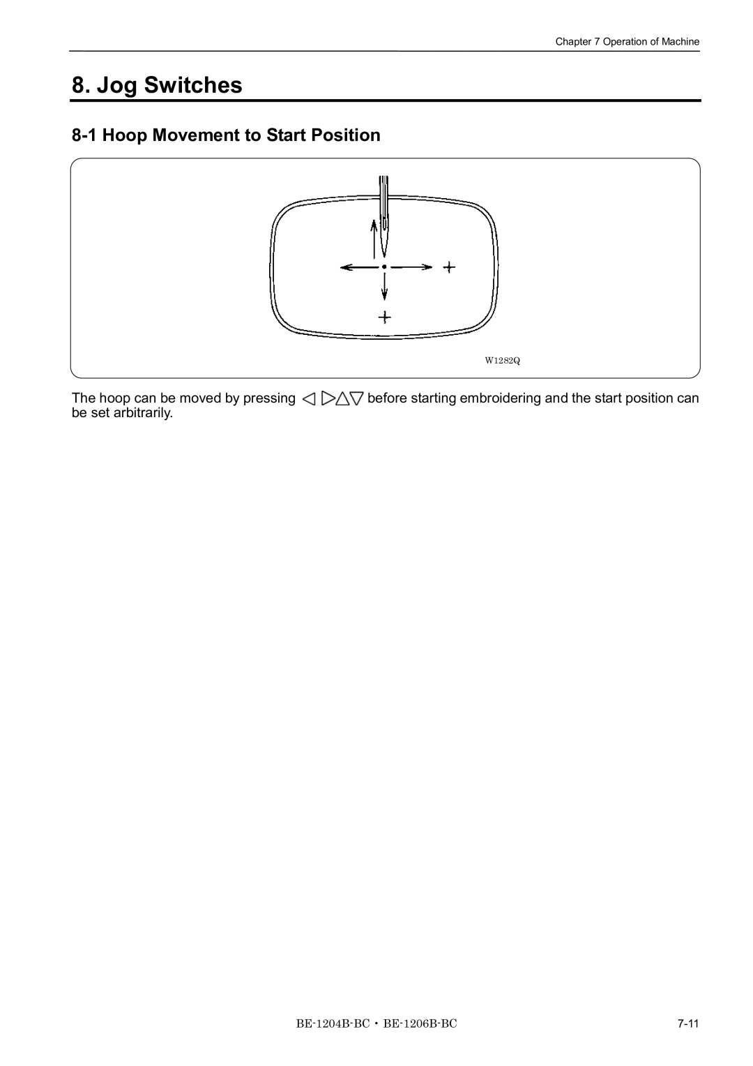 Brother BE-1204B-BC, BE-1206B-BC, BE-1204C-BC instruction manual Jog Switches, Hoop Movement to Start Position 