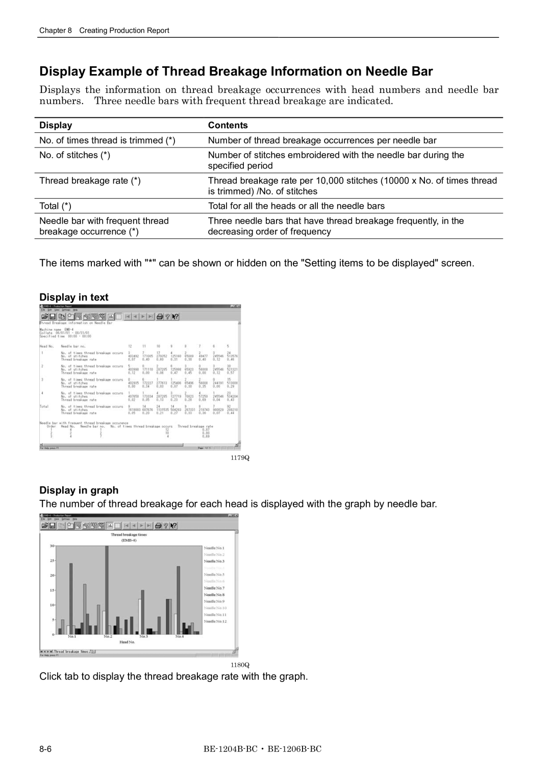 Brother BE-1204C-BC, BE-1206B-BC, BE-1204B-BC instruction manual Display in text, Display in graph 