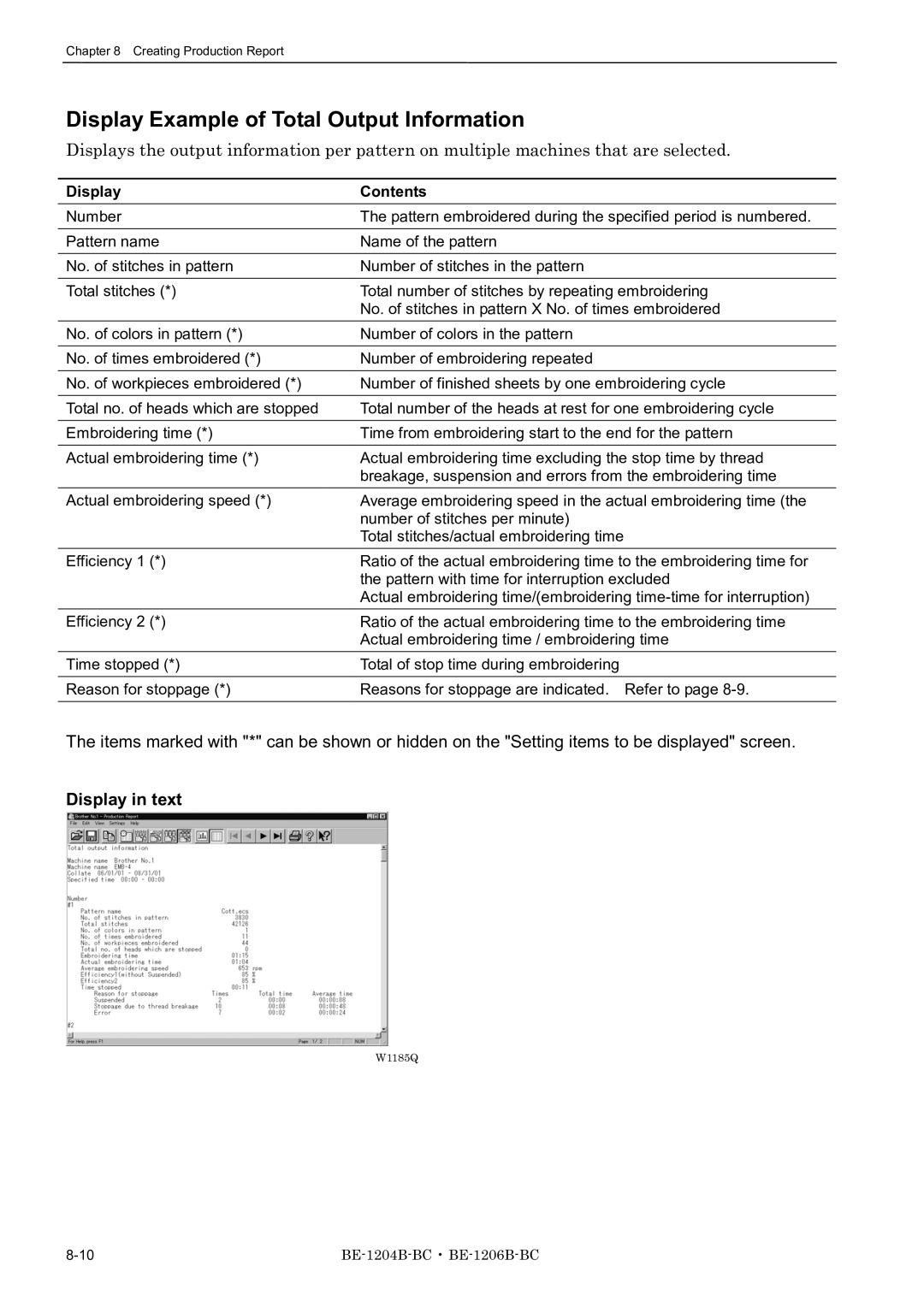 Brother BE-1206B-BC, BE-1204B-BC, BE-1204C-BC instruction manual Display Example of Total Output Information 