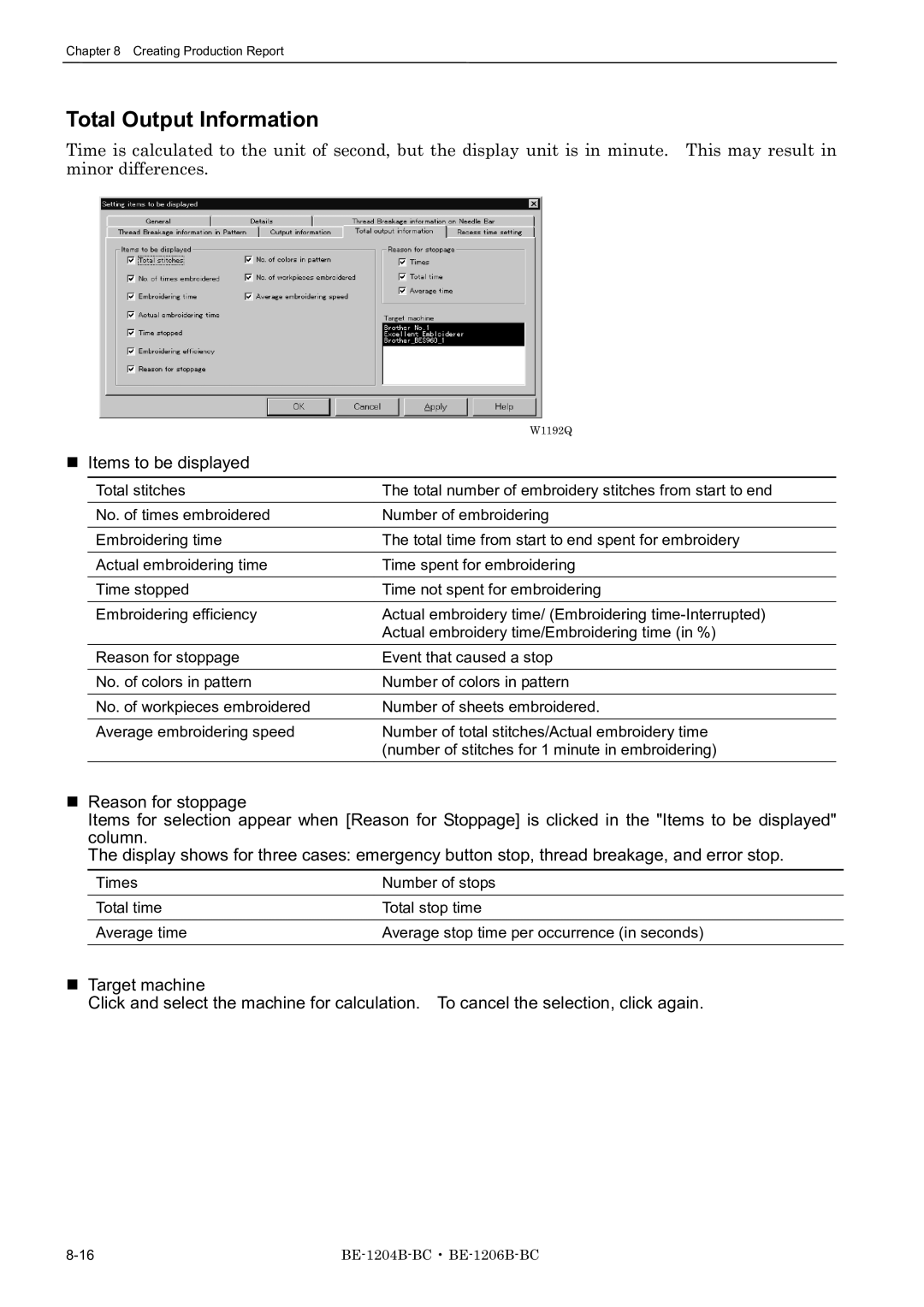 Brother BE-1206B-BC, BE-1204B-BC, BE-1204C-BC instruction manual Total Output Information 