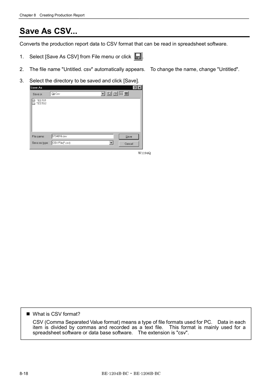 Brother BE-1204C-BC, BE-1206B-BC, BE-1204B-BC instruction manual Save As CSV 