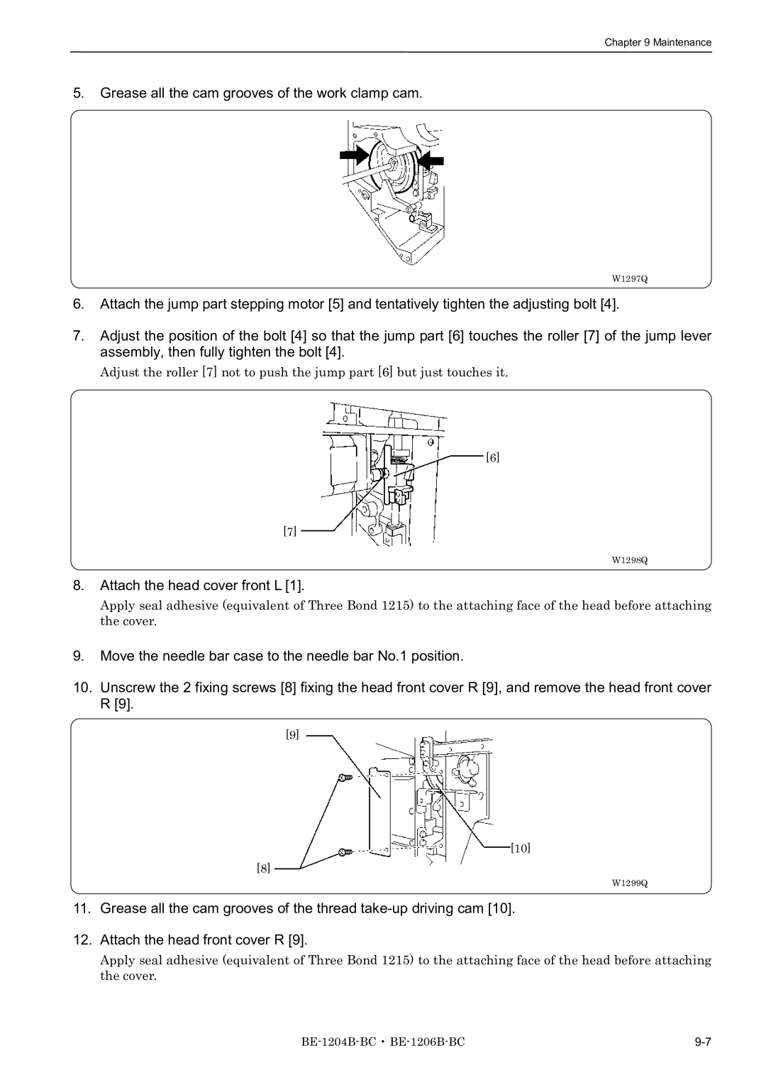 Brother BE-1204C-BC, BE-1206B-BC Grease all the cam grooves of the work clamp cam, Attach the head cover front L 