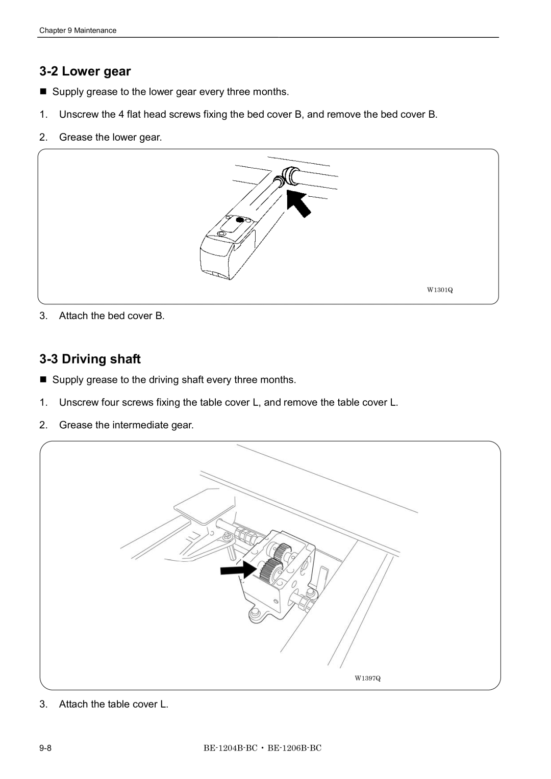 Brother BE-1206B-BC, BE-1204B-BC, BE-1204C-BC instruction manual Lower gear, Attach the bed cover B, Attach the table cover L 