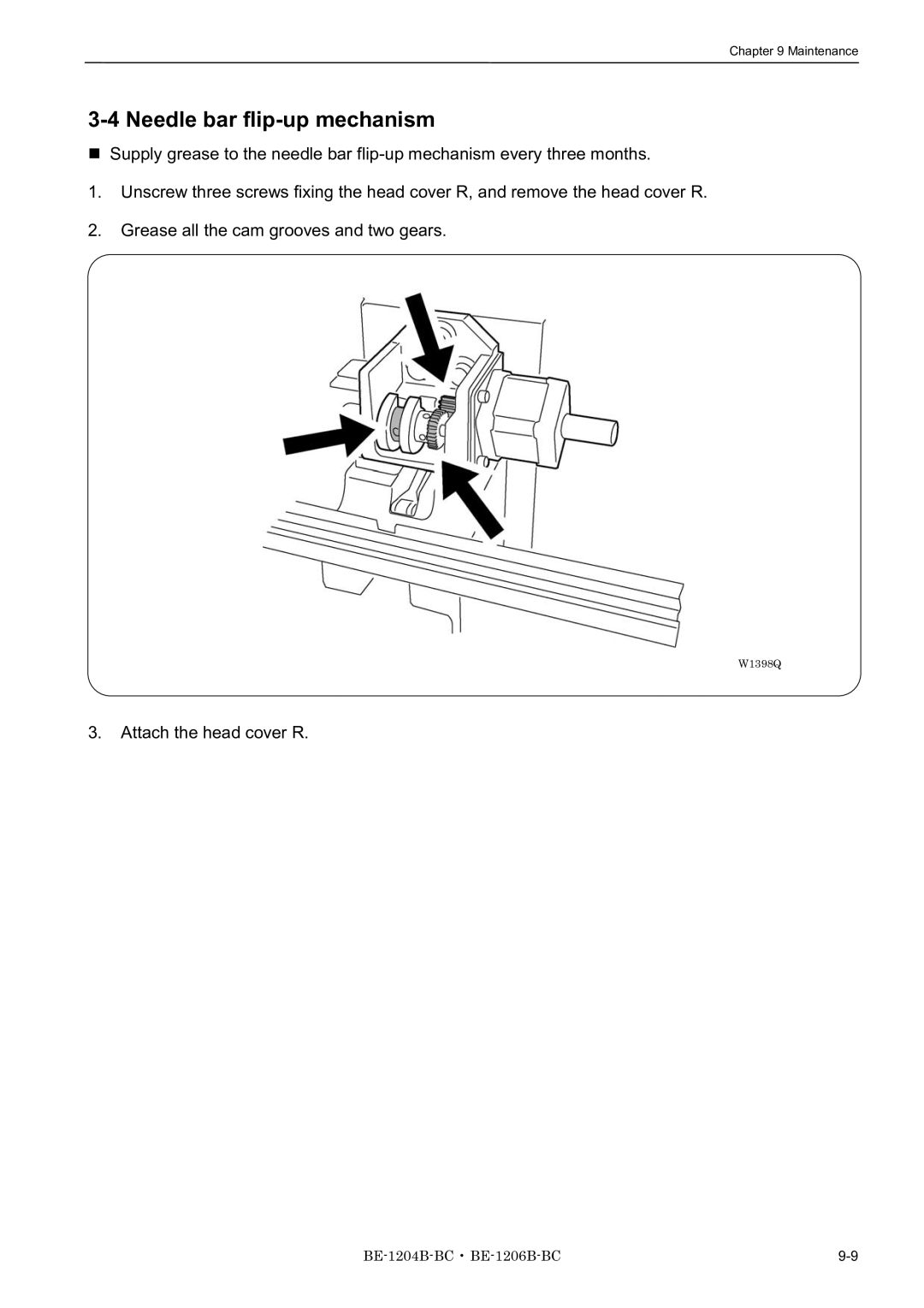 Brother BE-1204B-BC, BE-1206B-BC, BE-1204C-BC instruction manual Needle bar flip-up mechanism, Attach the head cover R 