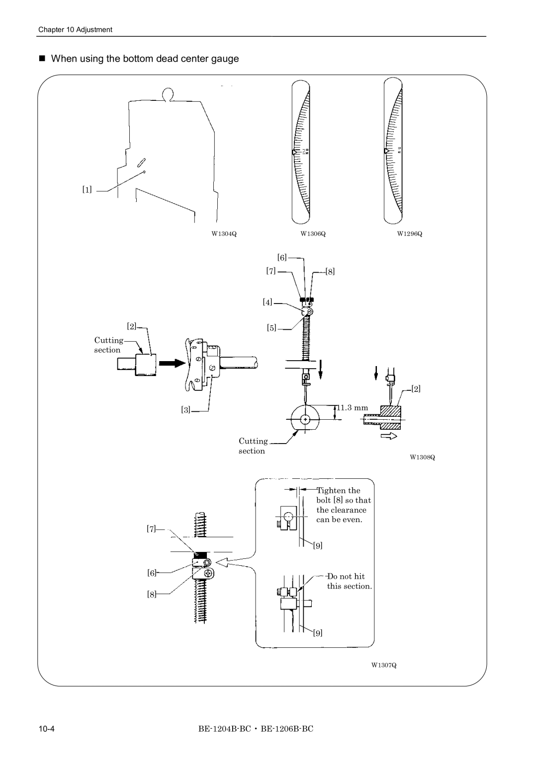 Brother BE-1206B-BC, BE-1204B-BC, BE-1204C-BC instruction manual When using the bottom dead center gauge 