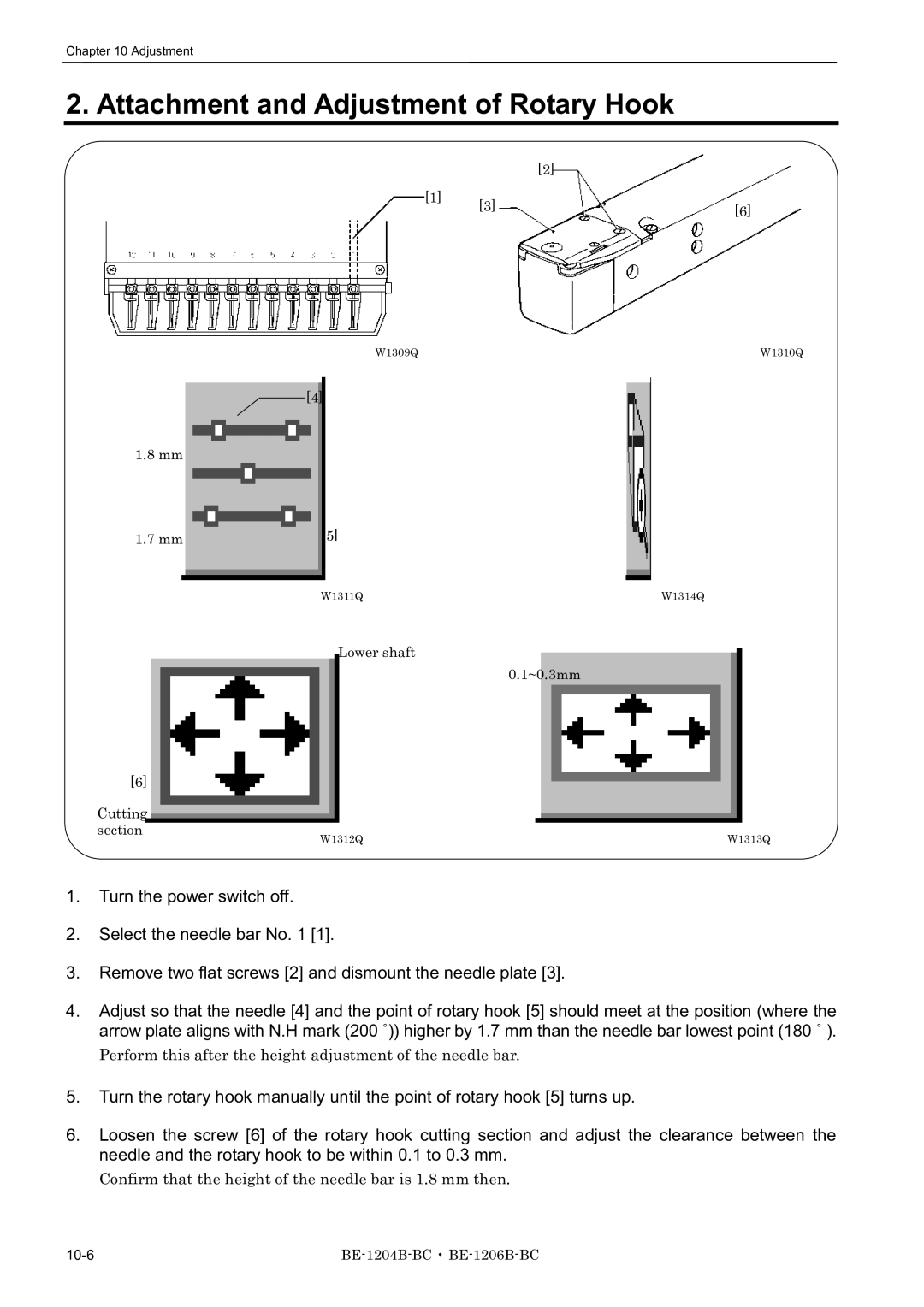 Brother BE-1204C-BC, BE-1206B-BC, BE-1204B-BC instruction manual Attachment and Adjustment of Rotary Hook 