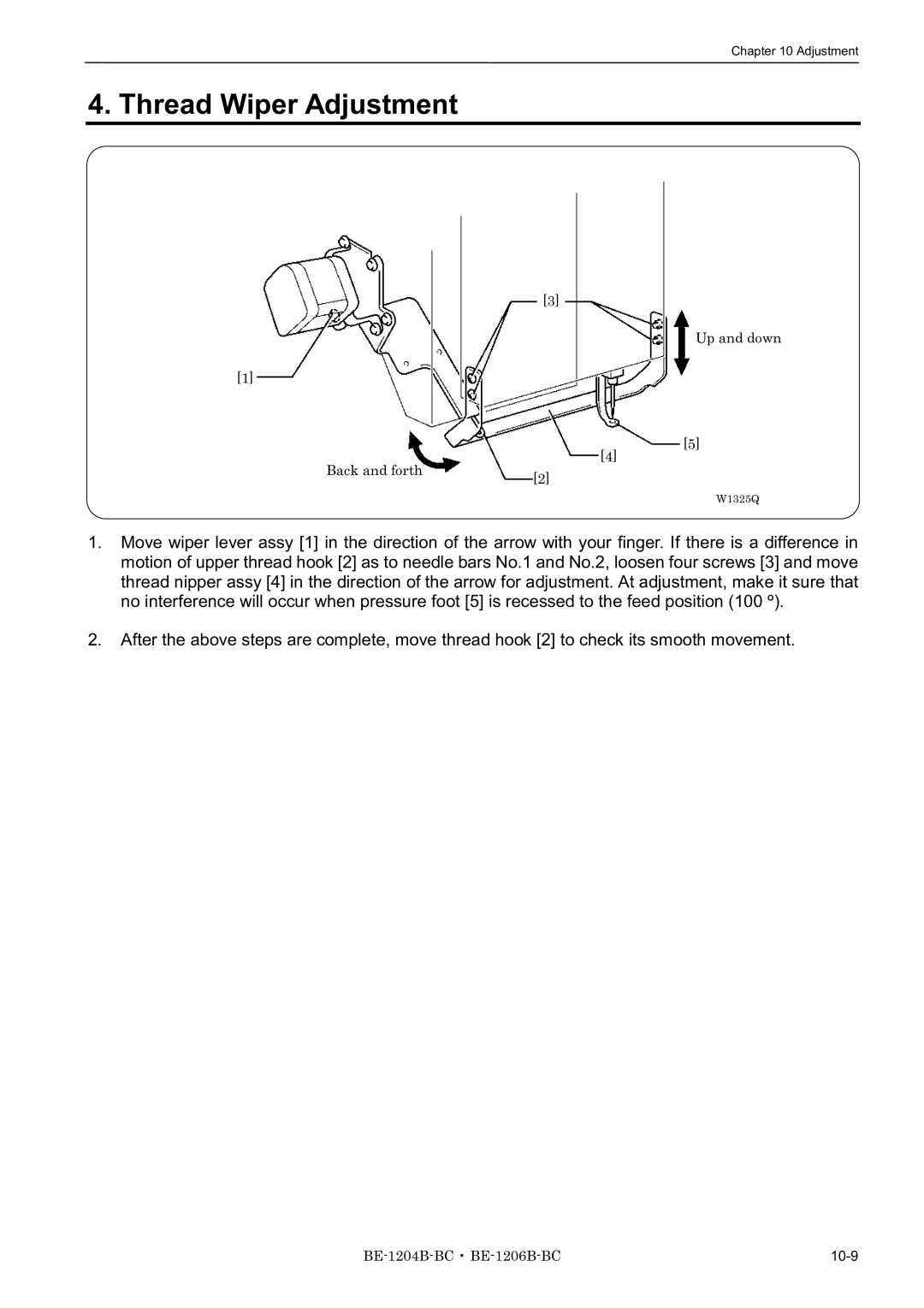 Brother BE-1204C-BC, BE-1206B-BC, BE-1204B-BC instruction manual Thread Wiper Adjustment 