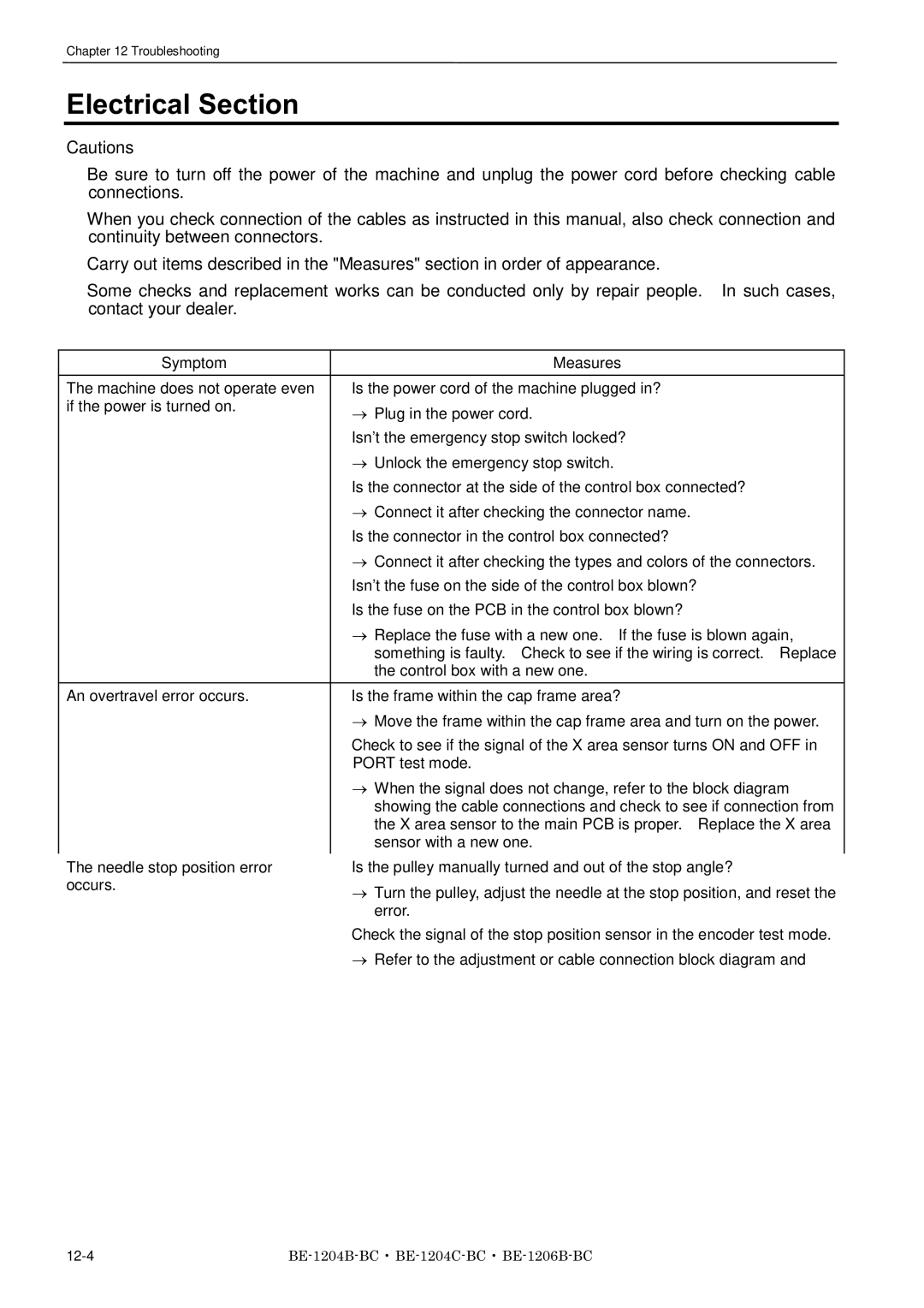 Brother BE-1206B-BC, BE-1204B-BC, BE-1204C-BC instruction manual Electrical Section 