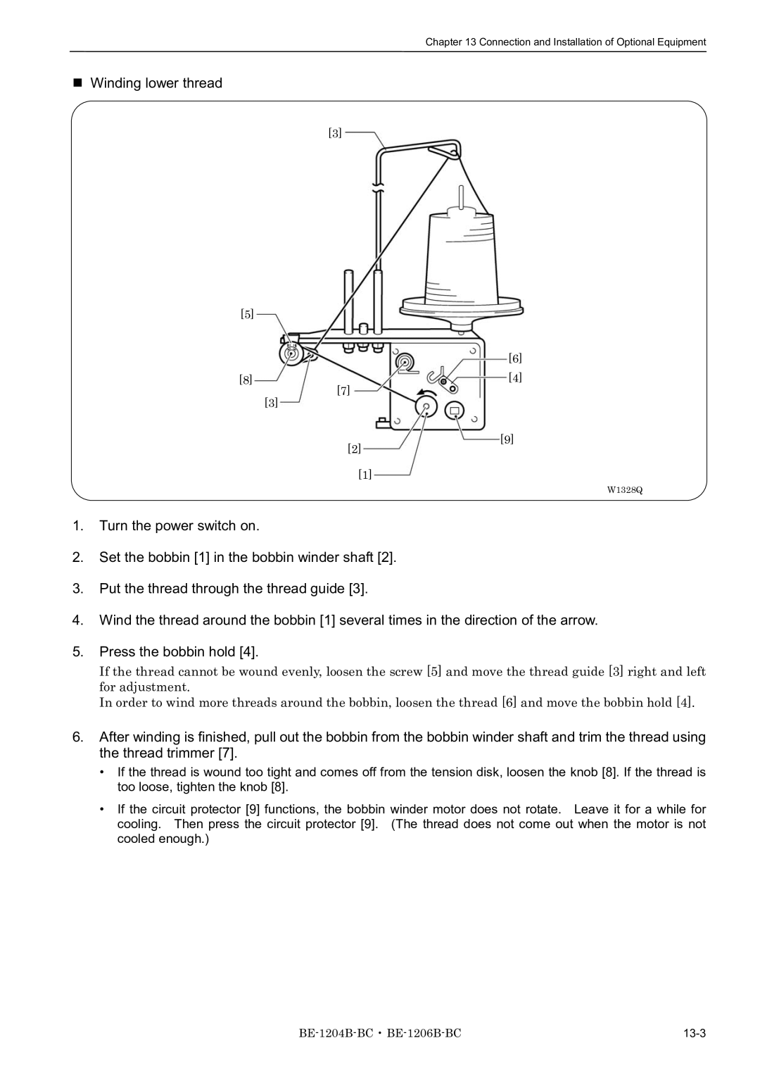 Brother BE-1204B-BC, BE-1206B-BC, BE-1204C-BC instruction manual Winding lower thread 