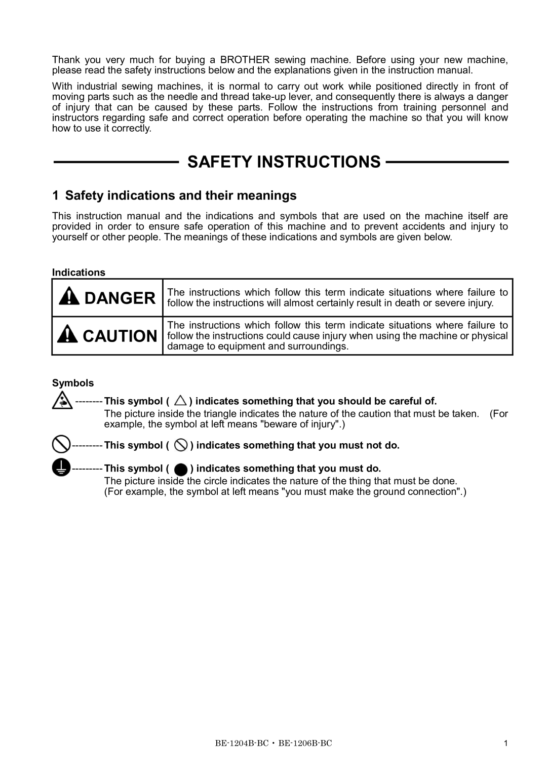 Brother BE-1206B-BC, BE-1204B-BC Safety indications and their meanings, Indications, Damage to equipment and surroundings 